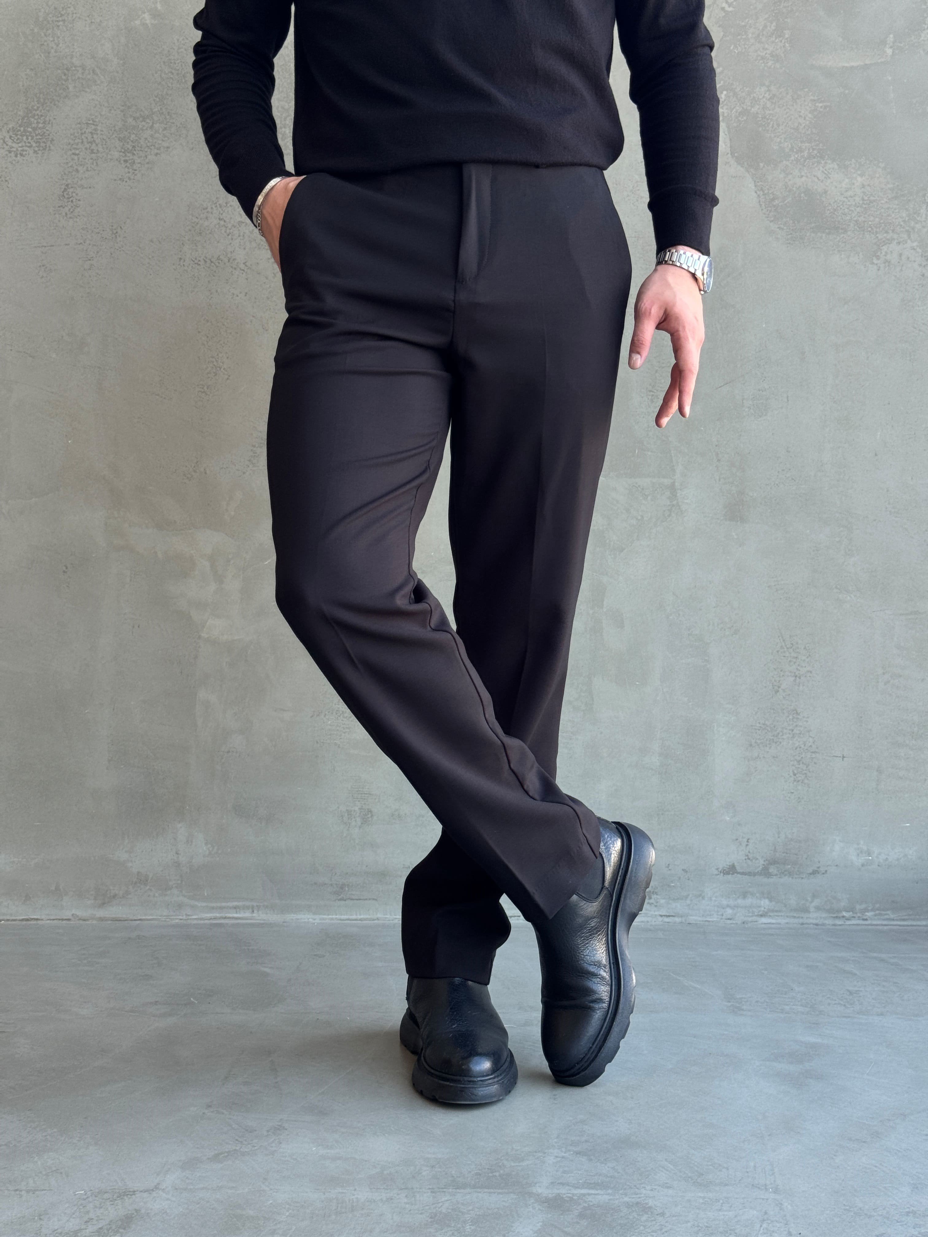 Erkek Özel Premium Seri Regular Fit Kalıp Kışlık Kumaş Pantolon-Siyah(E1821)Ketench