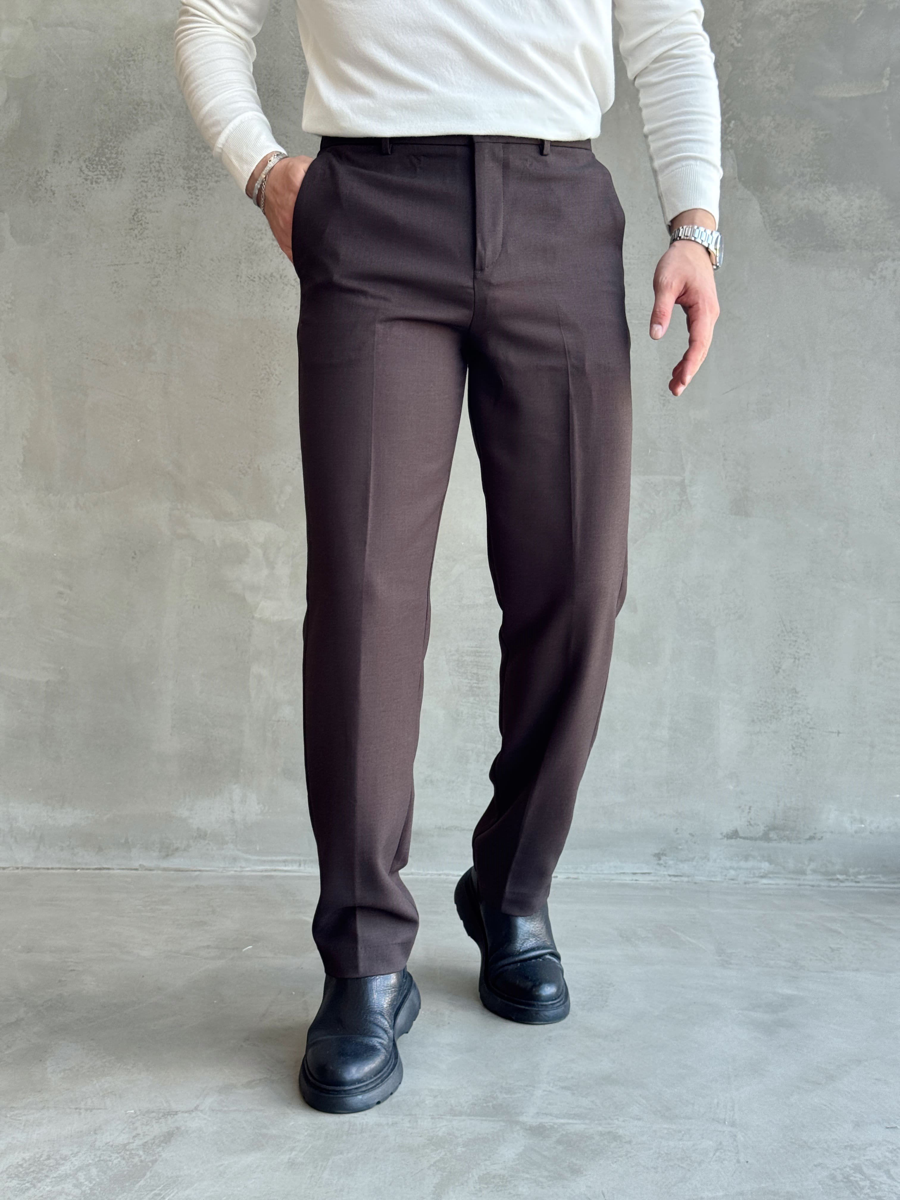 Erkek Özel Premium Seri Regular Fit Kalıp Kışlık Kumaş Pantolon-Kahverengi(E1821)Ketench