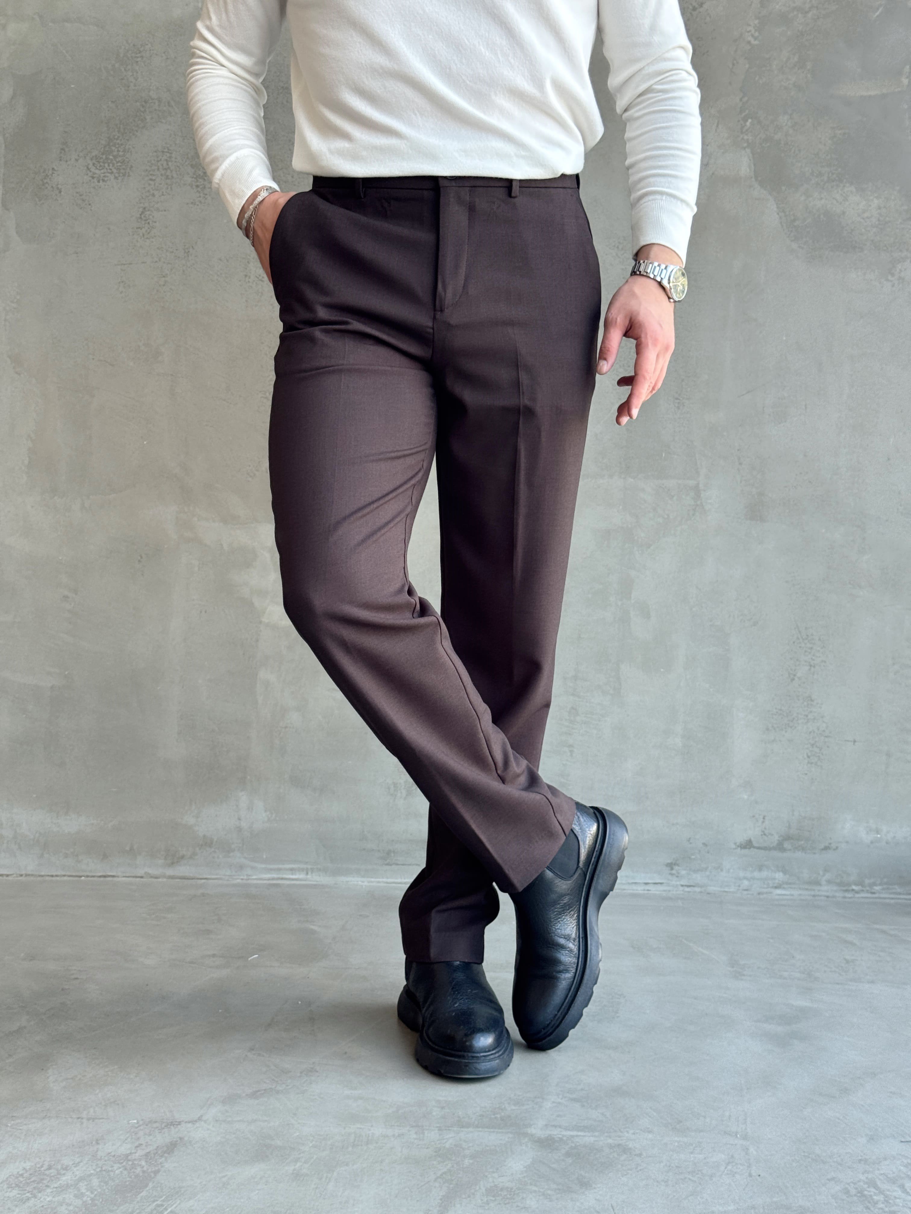 Erkek Özel Premium Seri Regular Fit Kalıp Kışlık Kumaş Pantolon-Kahverengi(E1821)Ketench