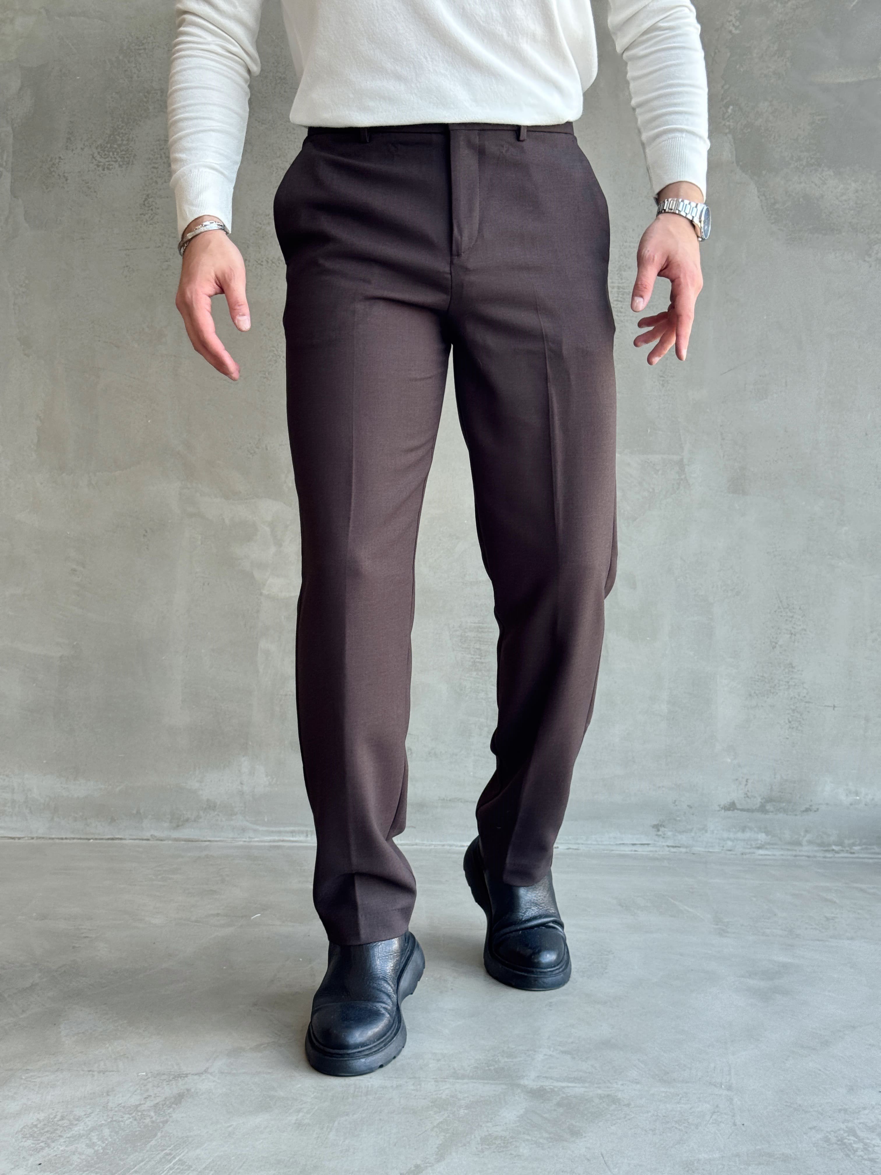 Erkek Özel Premium Seri Regular Fit Kalıp Kışlık Kumaş Pantolon-Kahverengi(E1821)Ketench