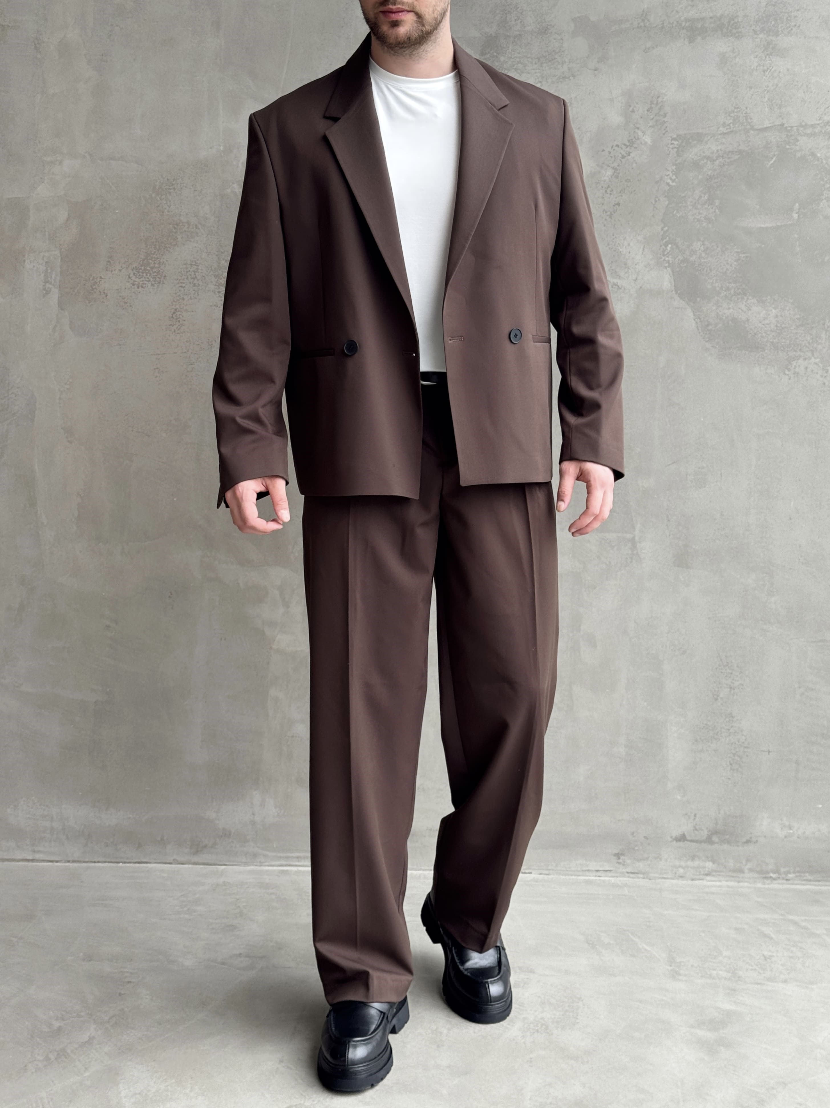 Erkek Özel Premium Seri Regular Fit Kalıp Kruvaze Yaka Takım Elbise-Kahverengi(E1743)Ketench