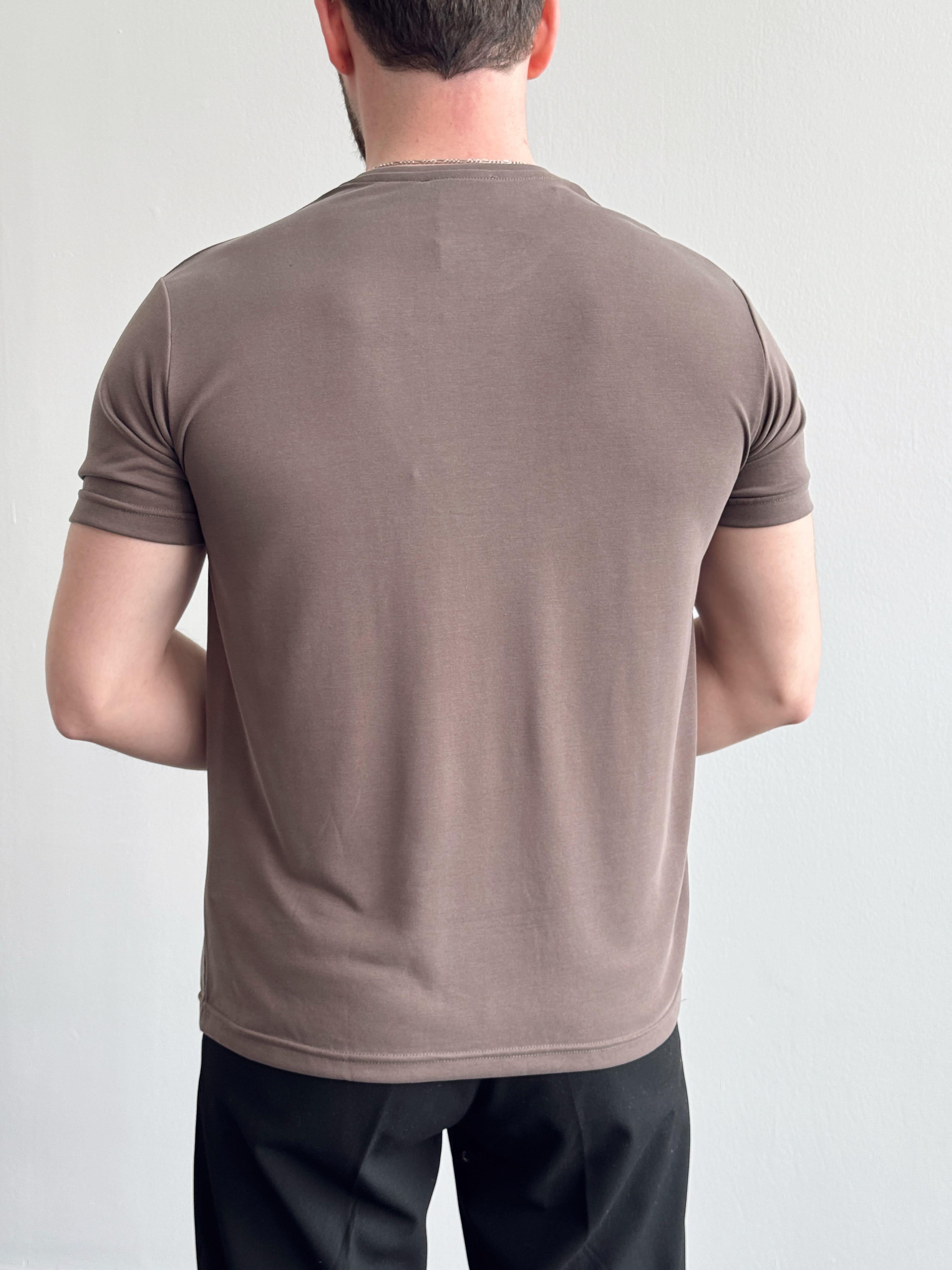 Erkek Özel Premium Seri Regular Fit Modal Teknik Kumaş T-Shirt-Kahverengi(E1340)Ketench