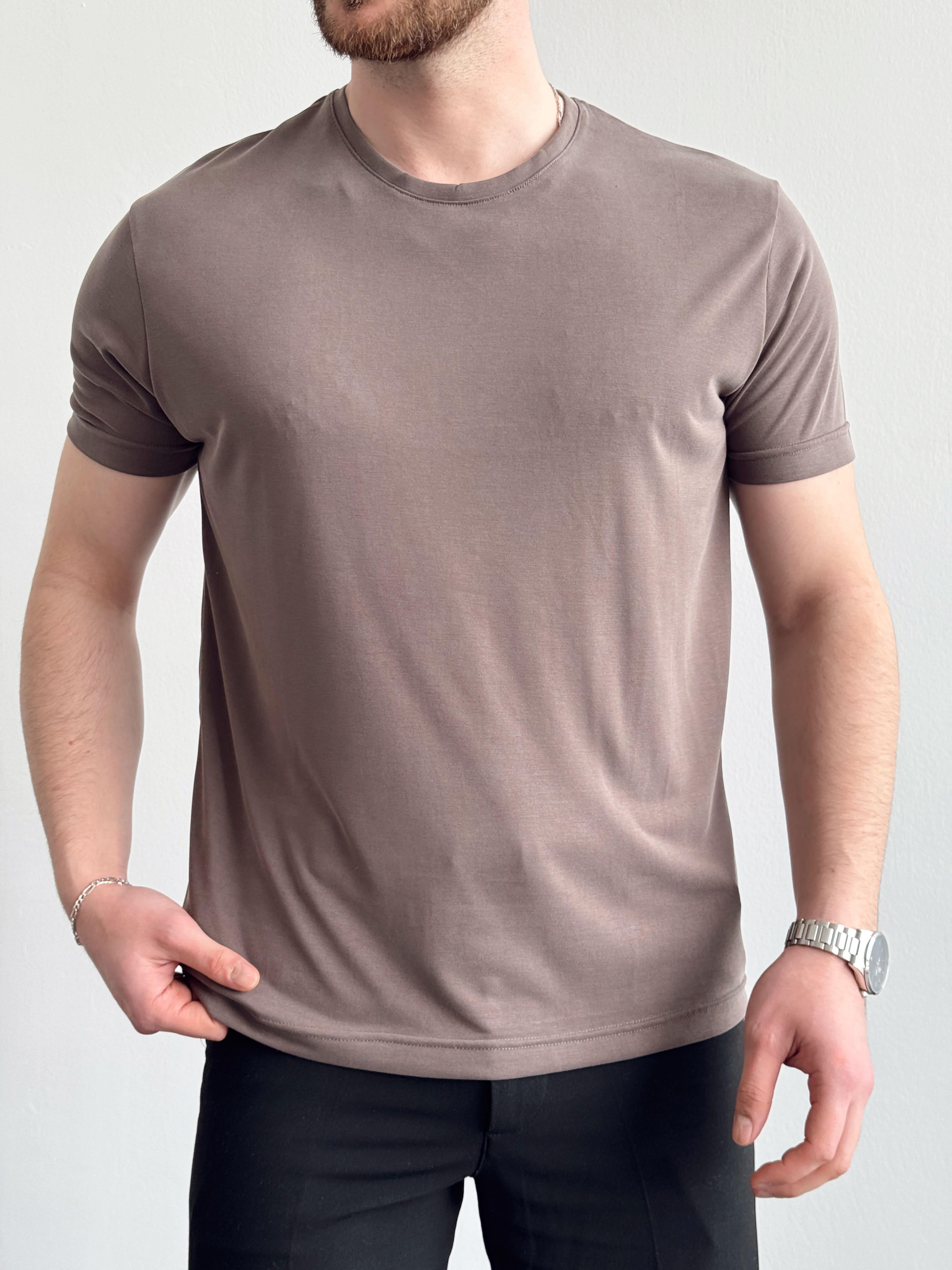 Erkek Özel Premium Seri Regular Fit Modal Teknik Kumaş T-Shirt-Kahverengi(E1340)Ketench