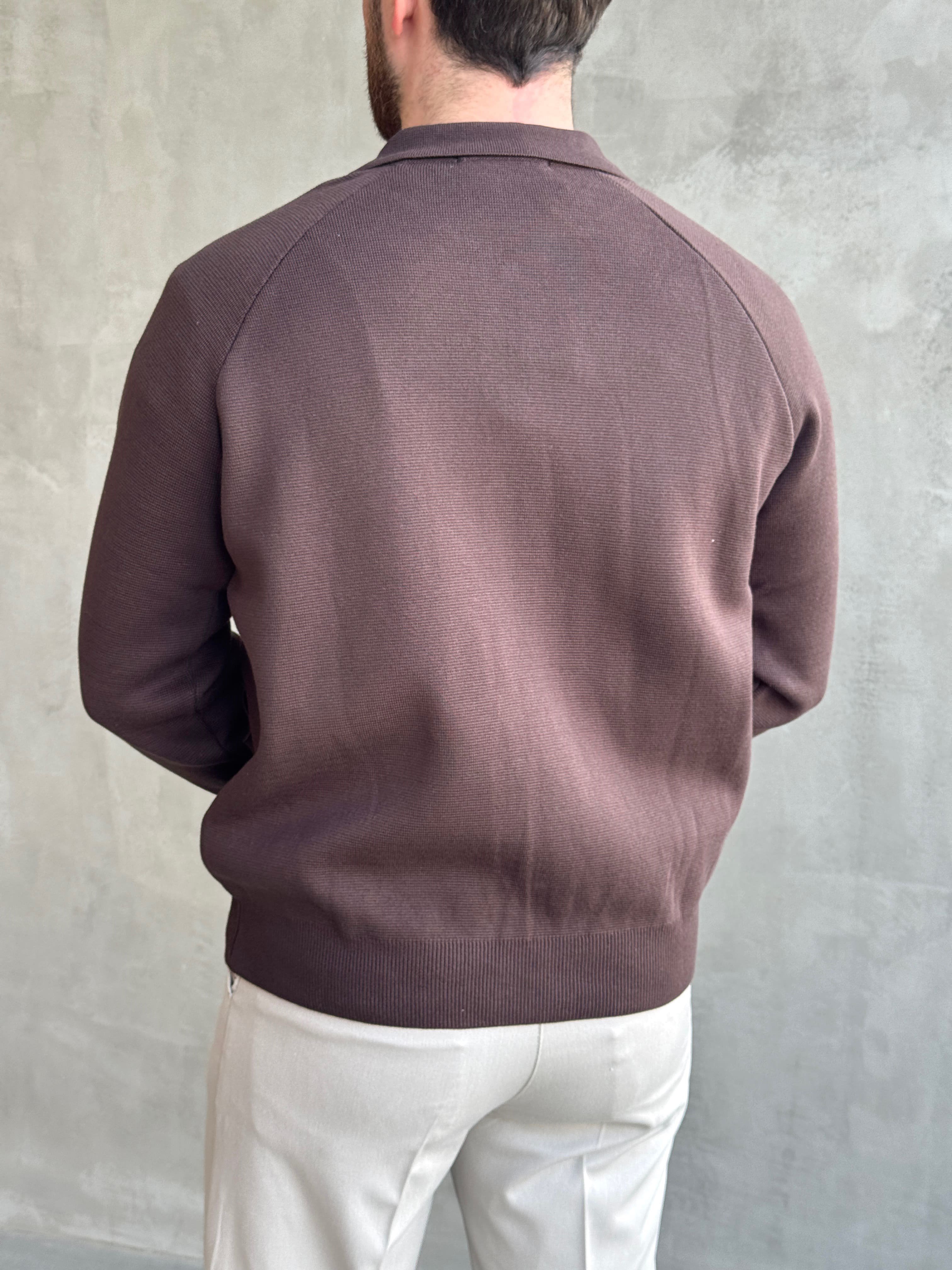 Erkek Özel Premium Seri Regular Kalıp Çift Fermuarlı Polo Yaka Triko Hırka-Kahverengi(E1857)Ketench