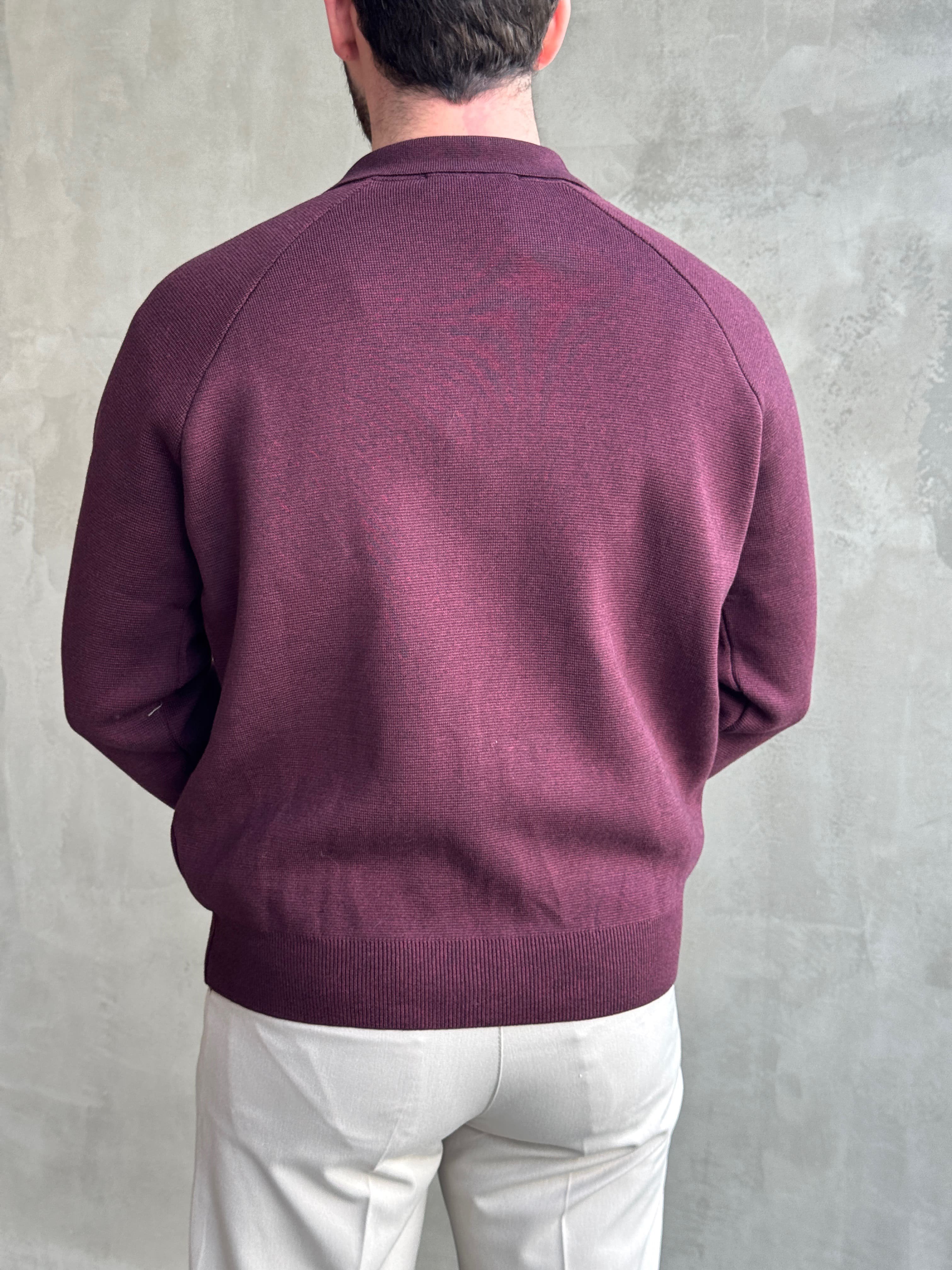 Erkek Özel Premium Seri Regular Kalıp Çift Fermuarlı Polo Yaka Triko Hırka-Bordo(E1857)Ketench