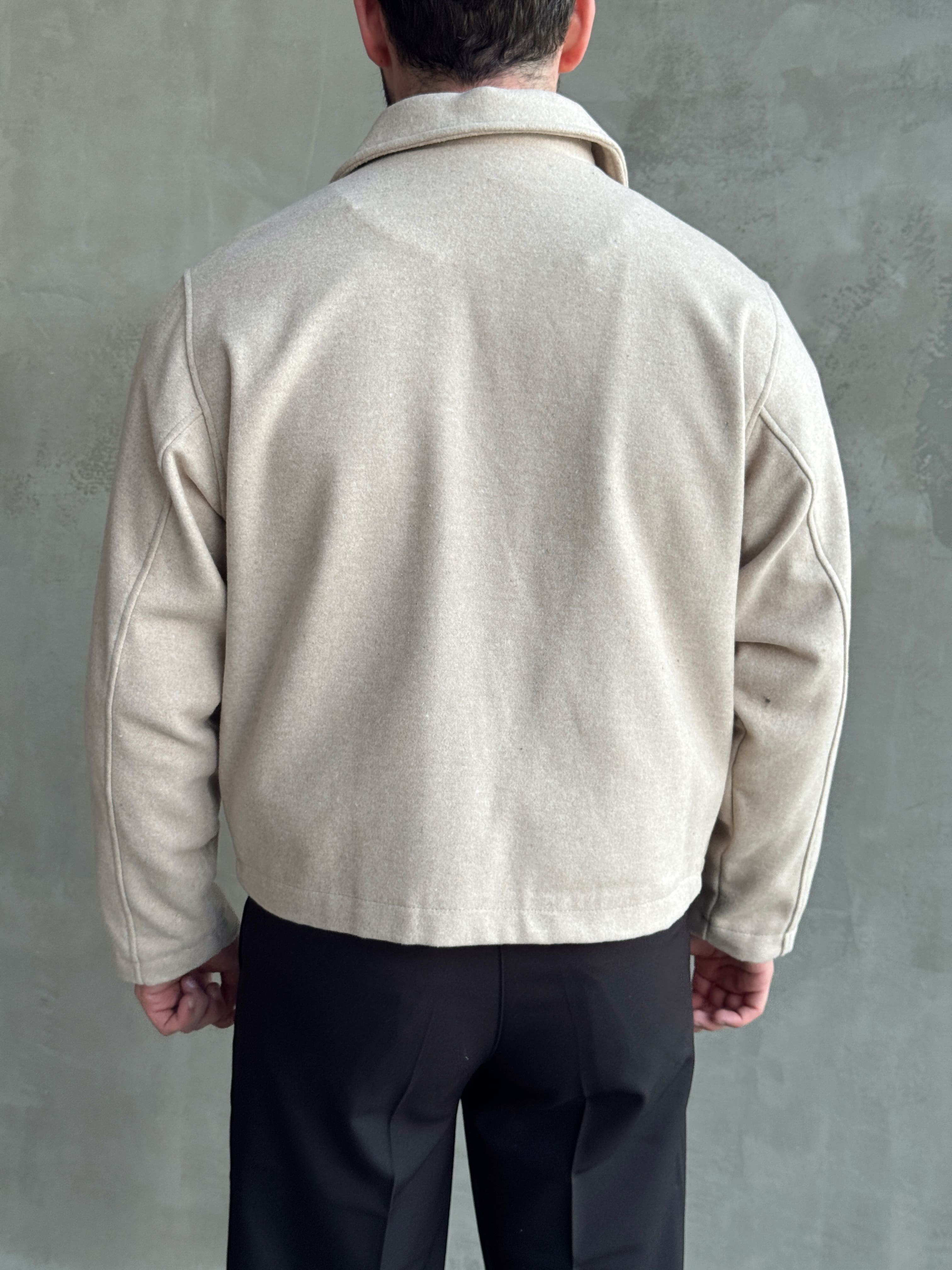 Erkek Özel Premium Seri Relax Fit Çift Fermuarlı Crop Kesim Kaşe Ceket-Bej(E1831)Ketench