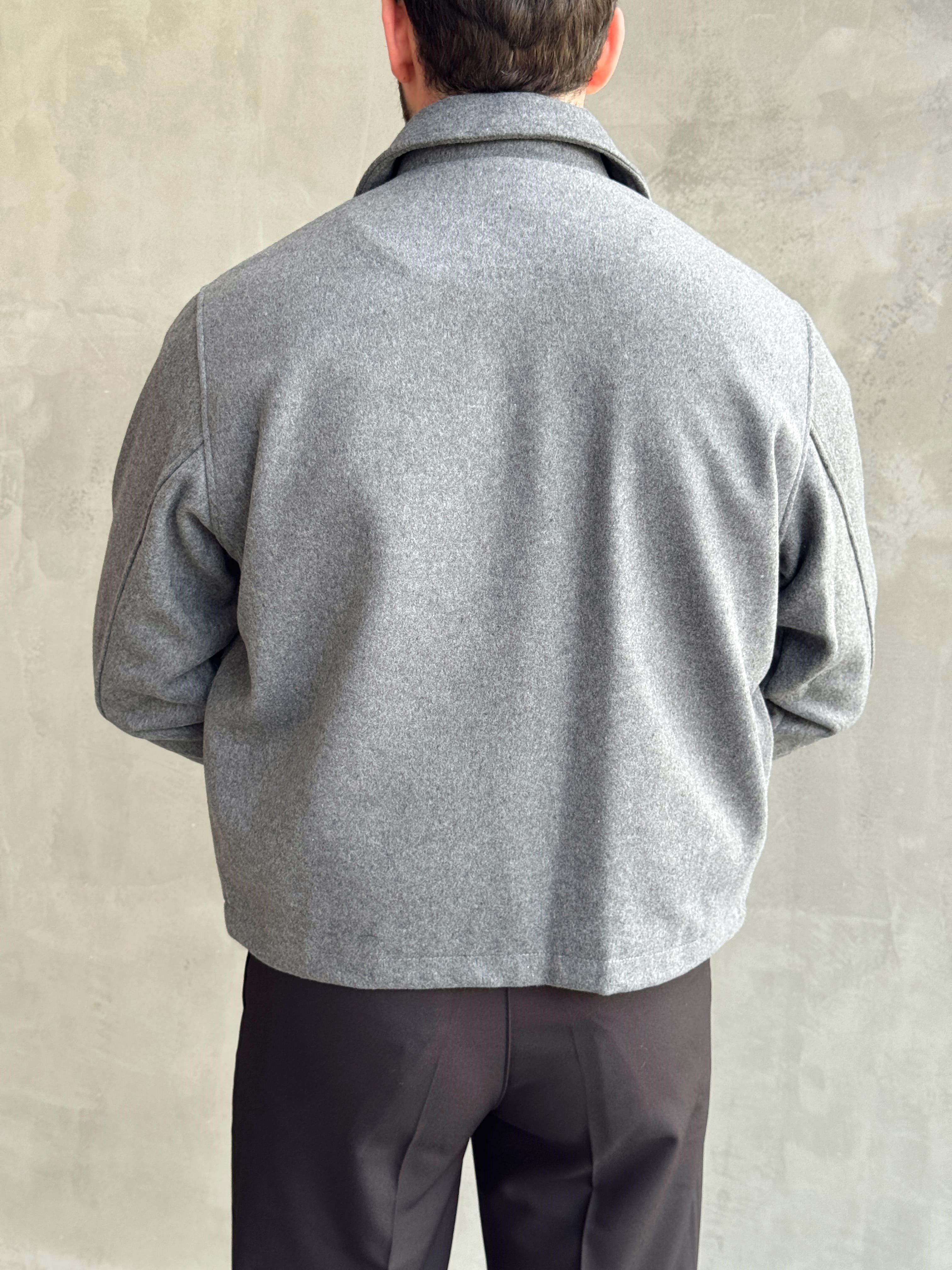 Erkek Özel Premium Seri Relax Fit Çift Fermuarlı Crop Kesim Kaşe Ceket-Antrasit(E1831)Ketench