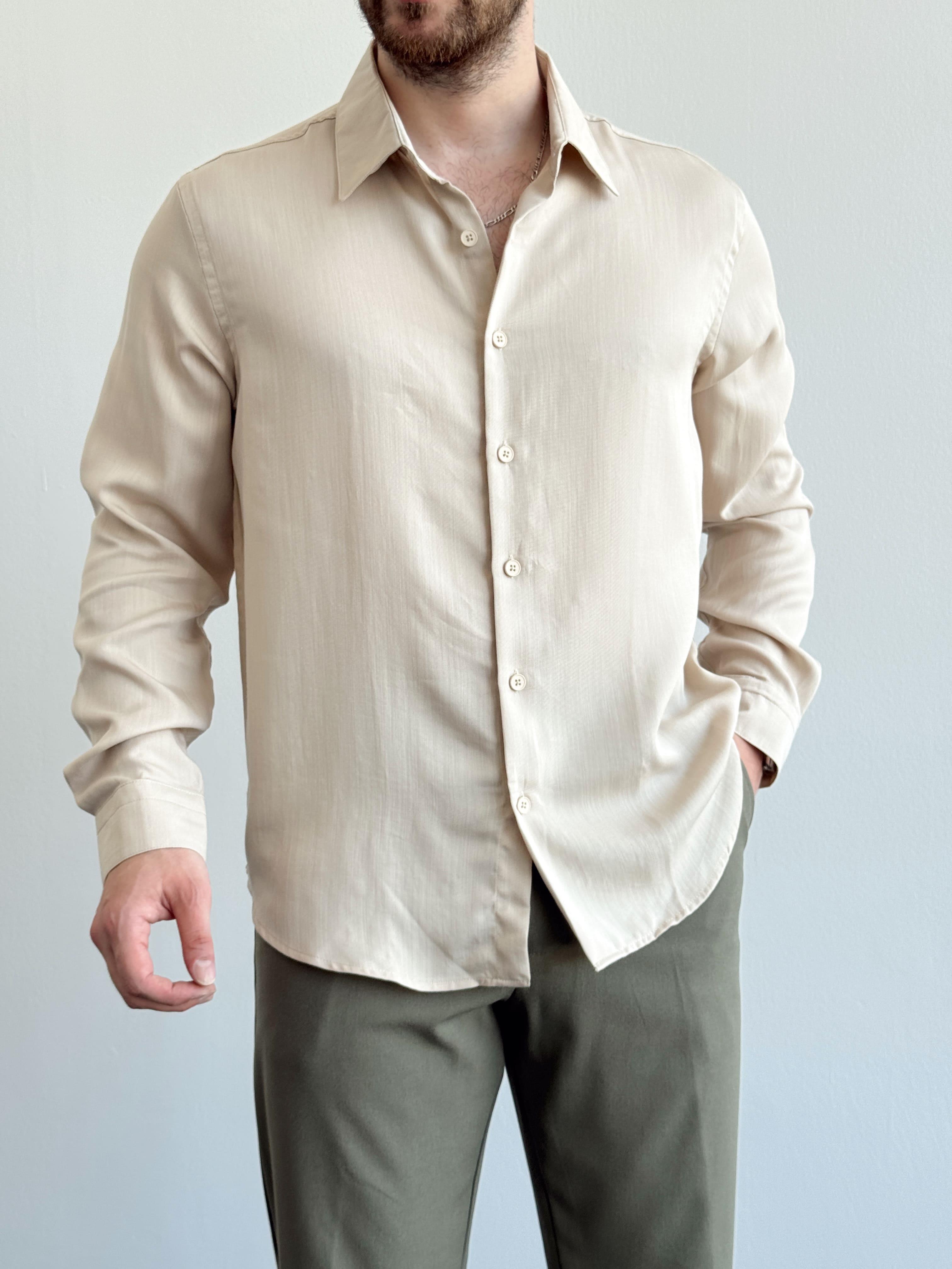 Erkek Özel Premium Seri Relax Fit Liyosel Kumaş Gömlek-Bej(E1436)Ketench