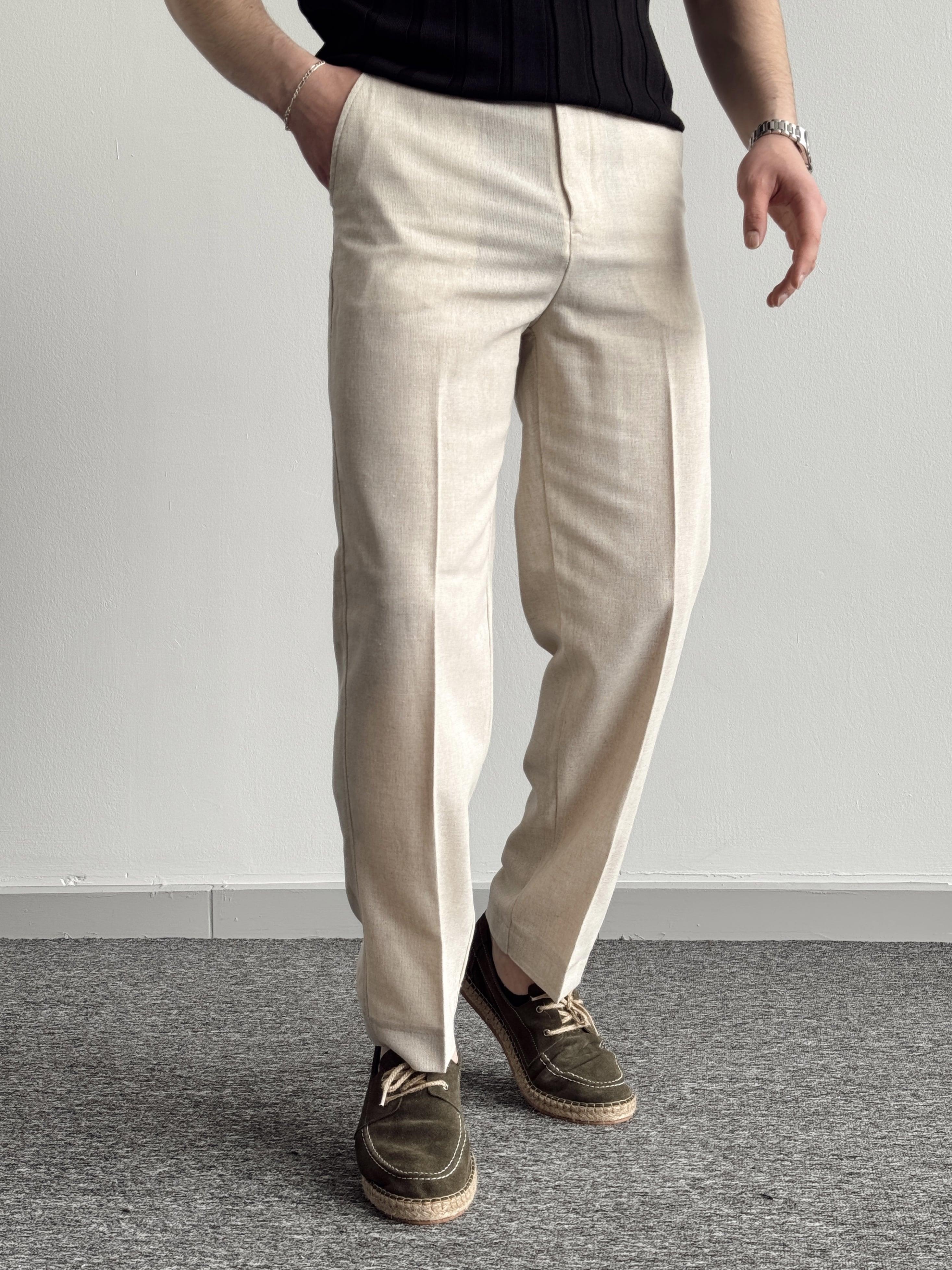 Erkek Özel Premium Seri Straight Fit Keten Kumaş Pantolon-Taş(E1399)Ketench