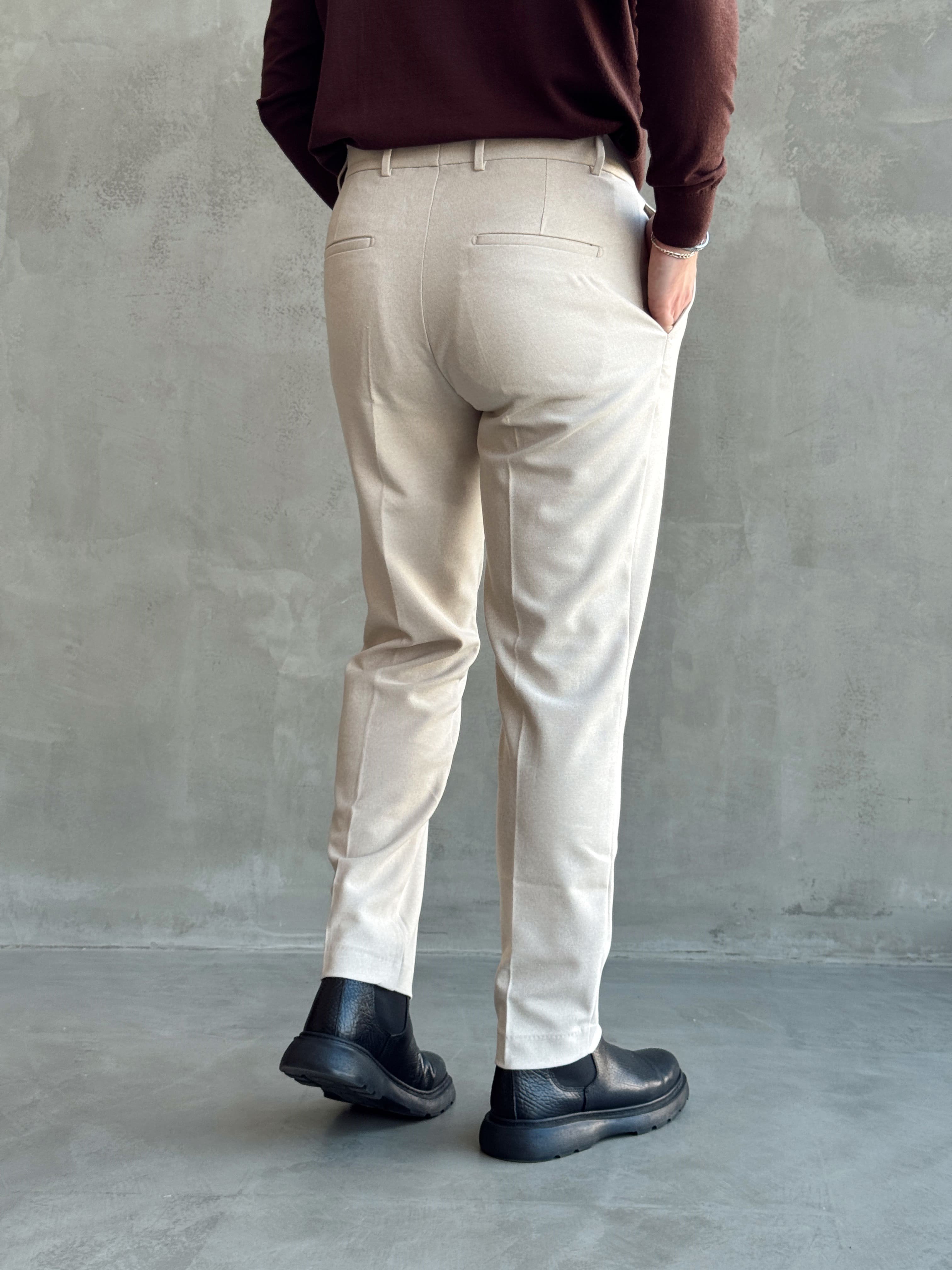 Erkek Özel Premium Seri Yüksek Bel Kopçalı Comfort Slim Kalıp Kışlık Kumaş Pantolon-Bej(E1822)Ketench