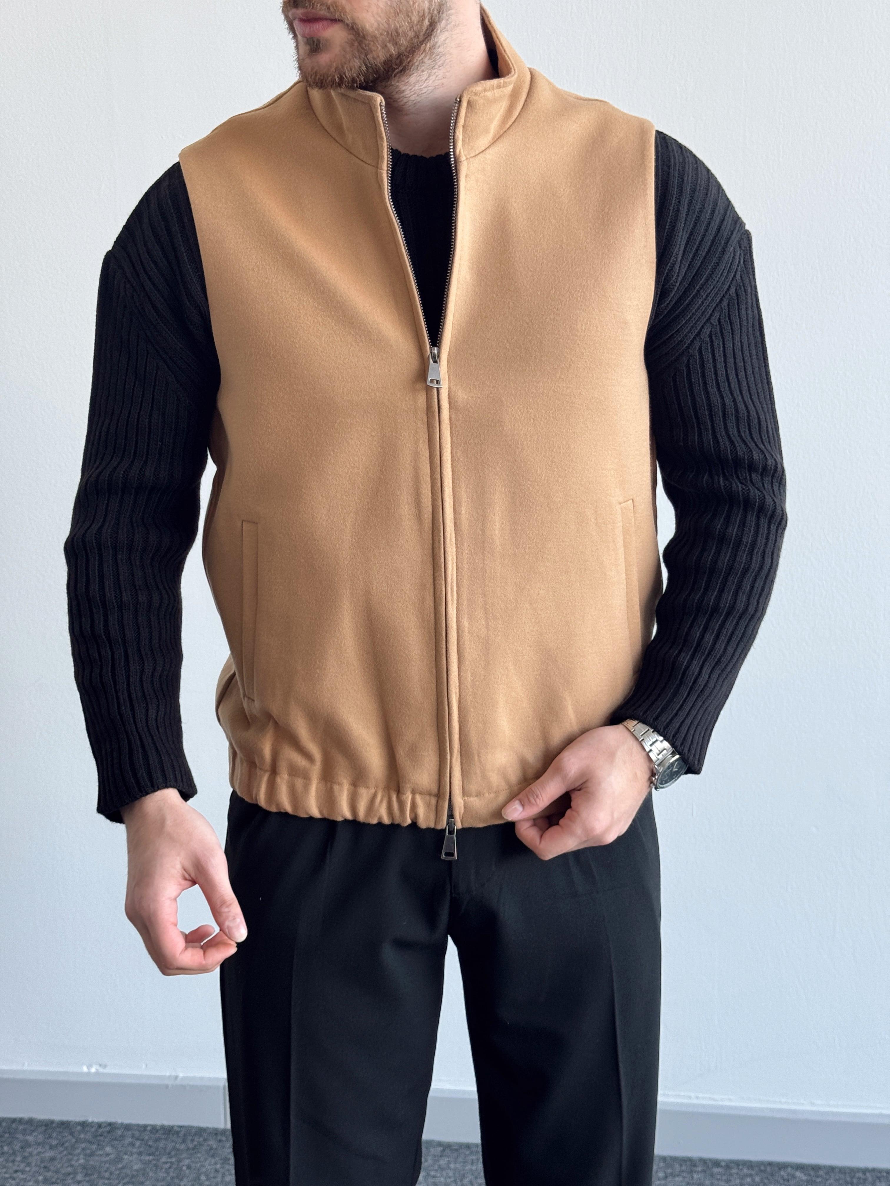 Erkek Özel Premium Seri Yün Efekti Oversize Yelek-Camel(E1184)Ketench
