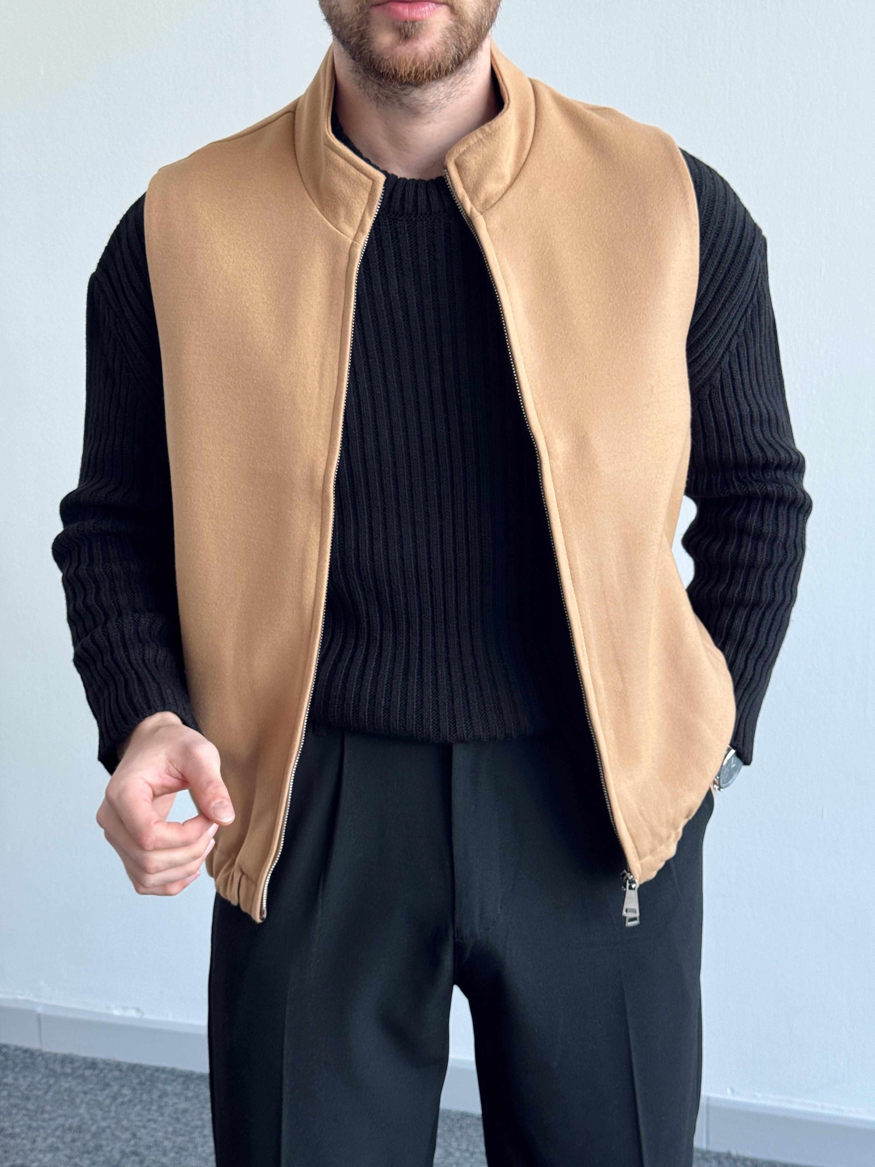 Erkek Özel Premium Seri Yün Efekti Oversize Yelek-Camel(E1184)Ketench