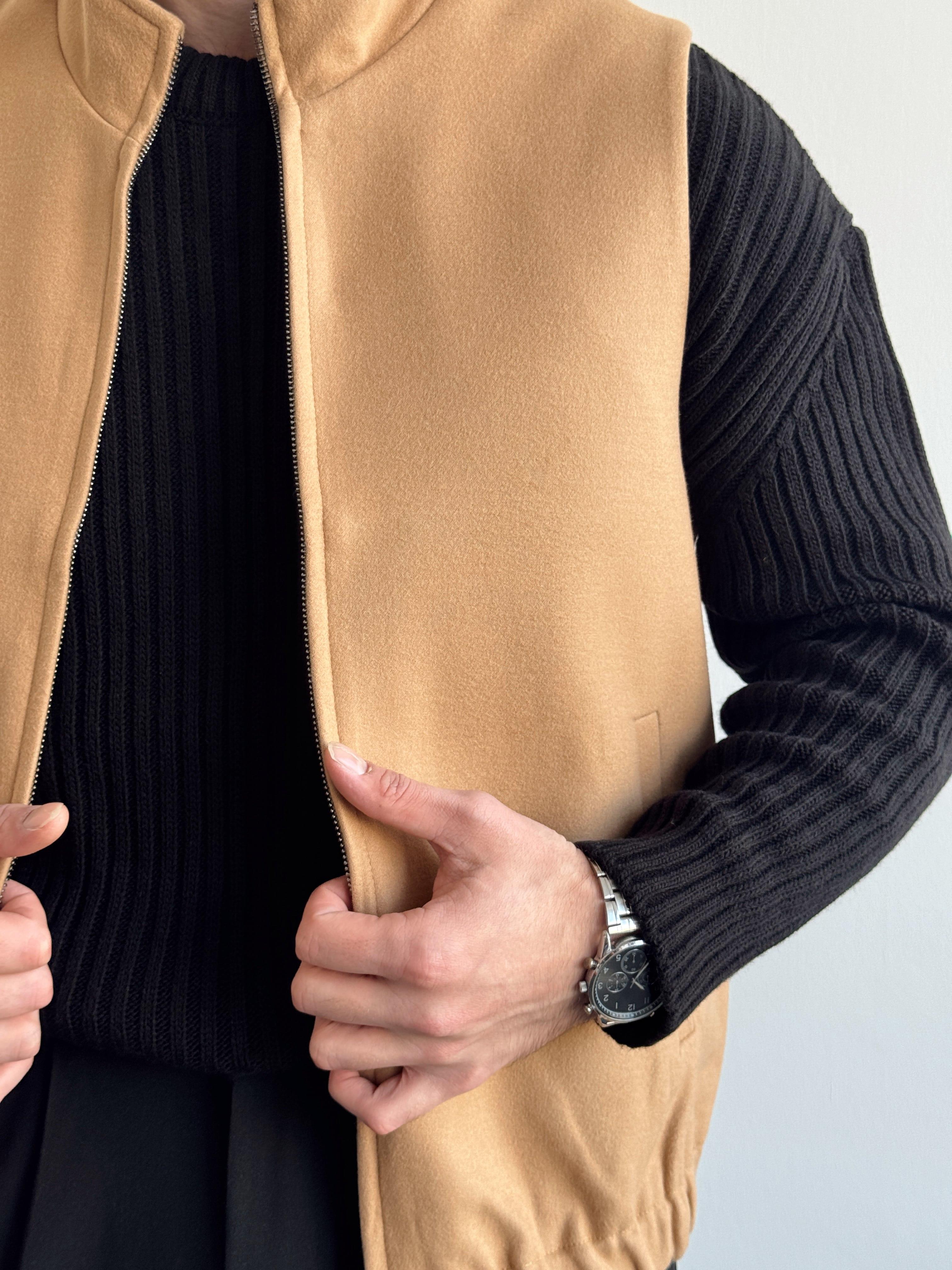 Erkek Özel Premium Seri Yün Efekti Oversize Yelek-Camel(E1184)Ketench