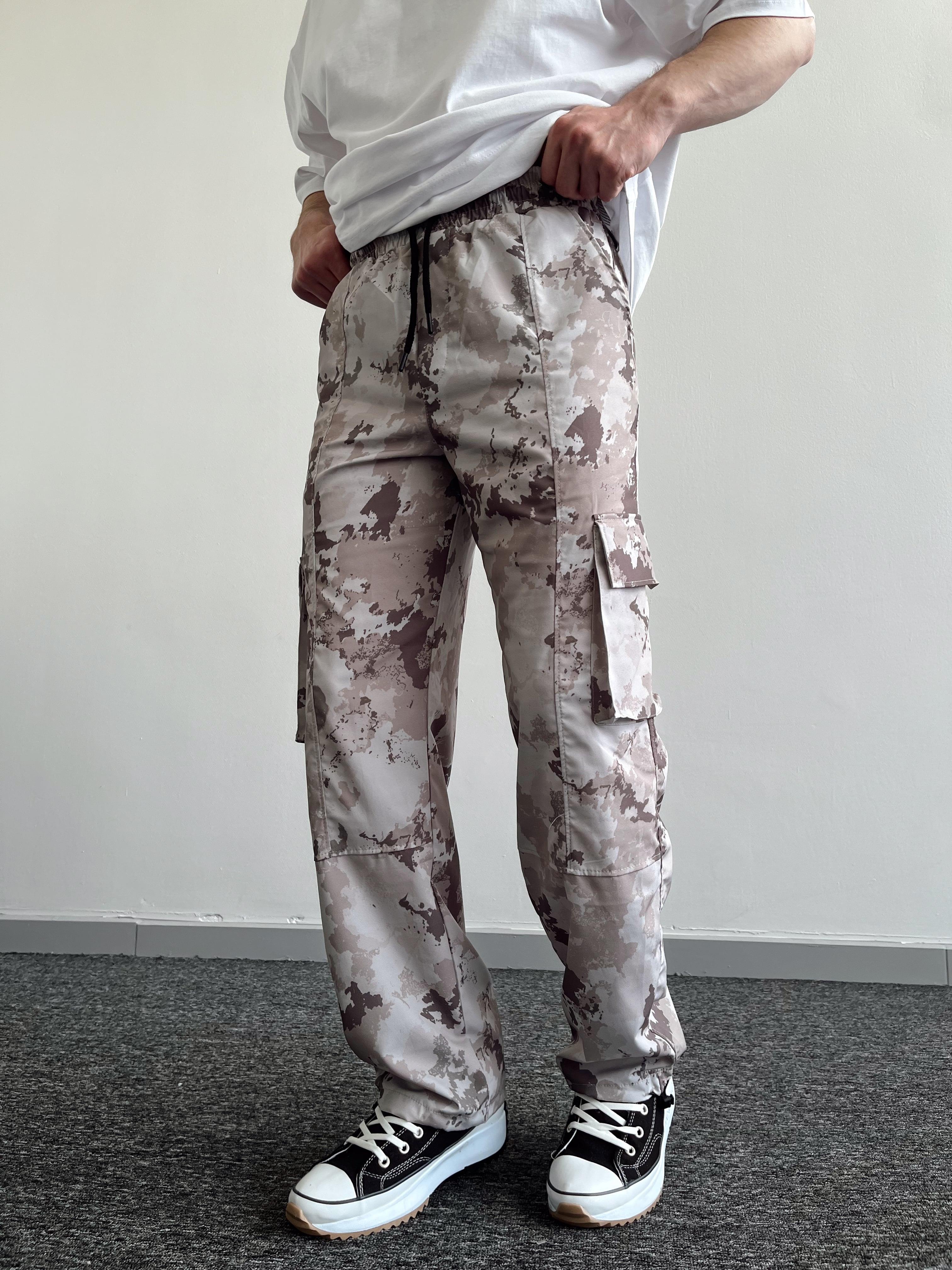 Erkek Paça Lastikli Kargo Cep Baggy Kamıflaj Pantolon-Gri(E1029)Ketench