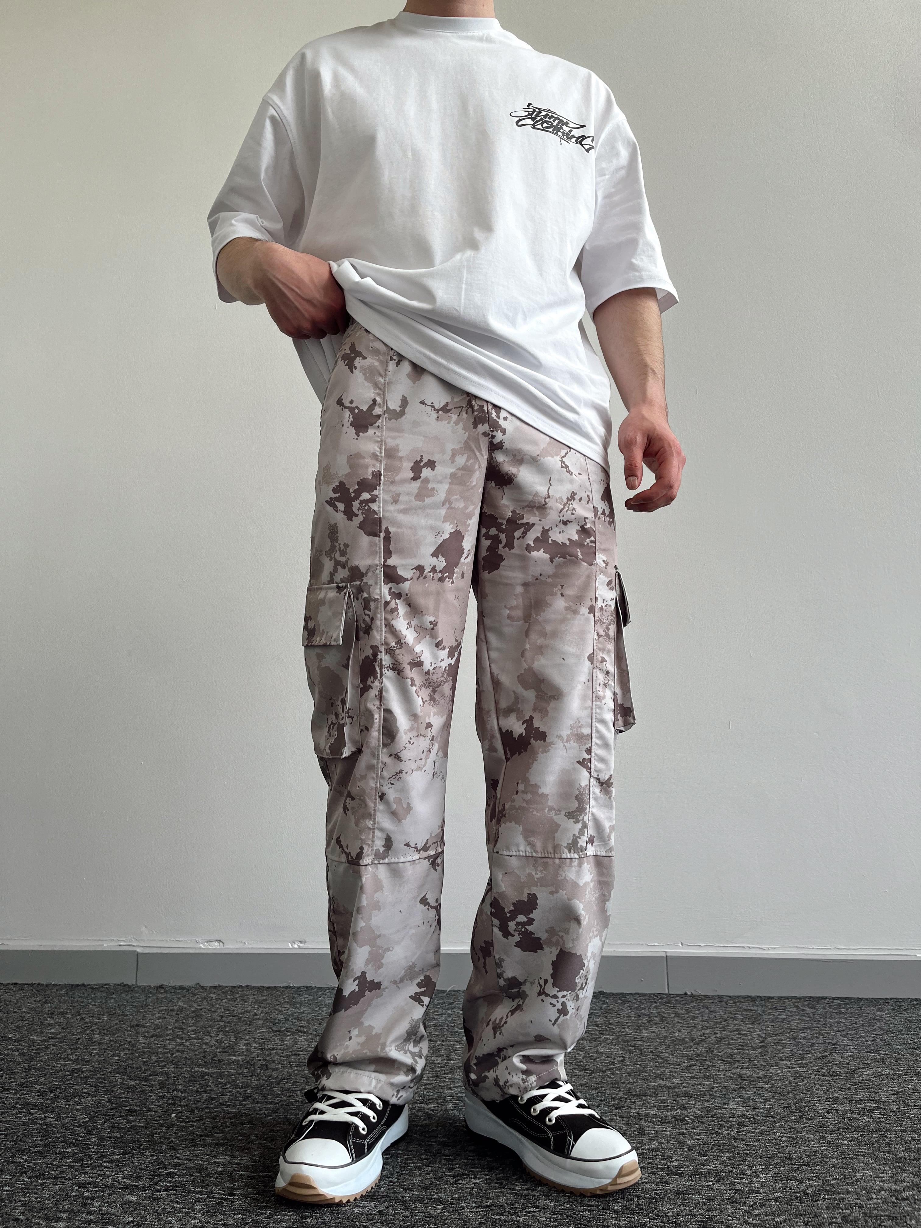 Erkek Paça Lastikli Kargo Cep Baggy Kamıflaj Pantolon-Gri(E1029)Ketench