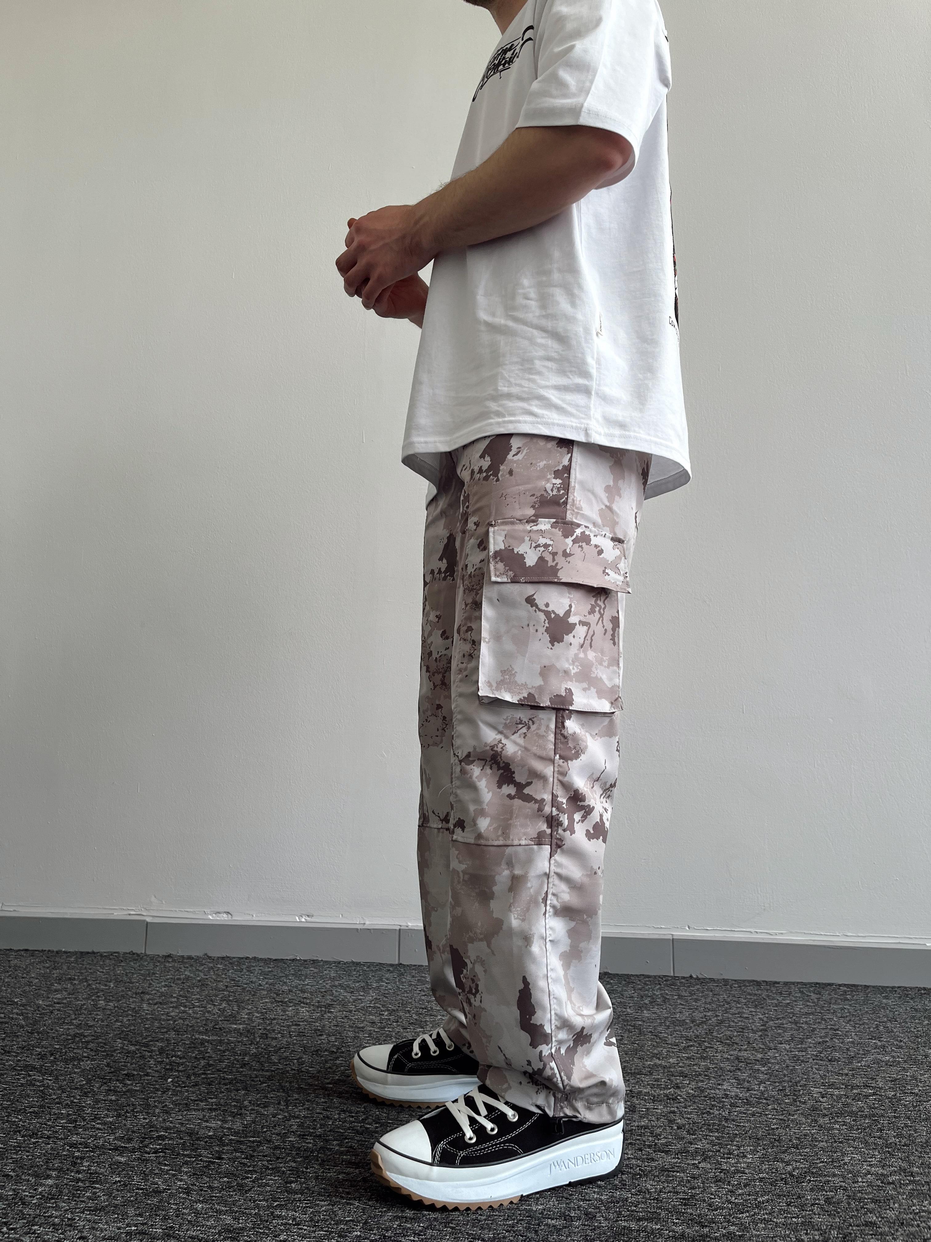 Erkek Paça Lastikli Kargo Cep Baggy Kamıflaj Pantolon-Gri(E1029)Ketench