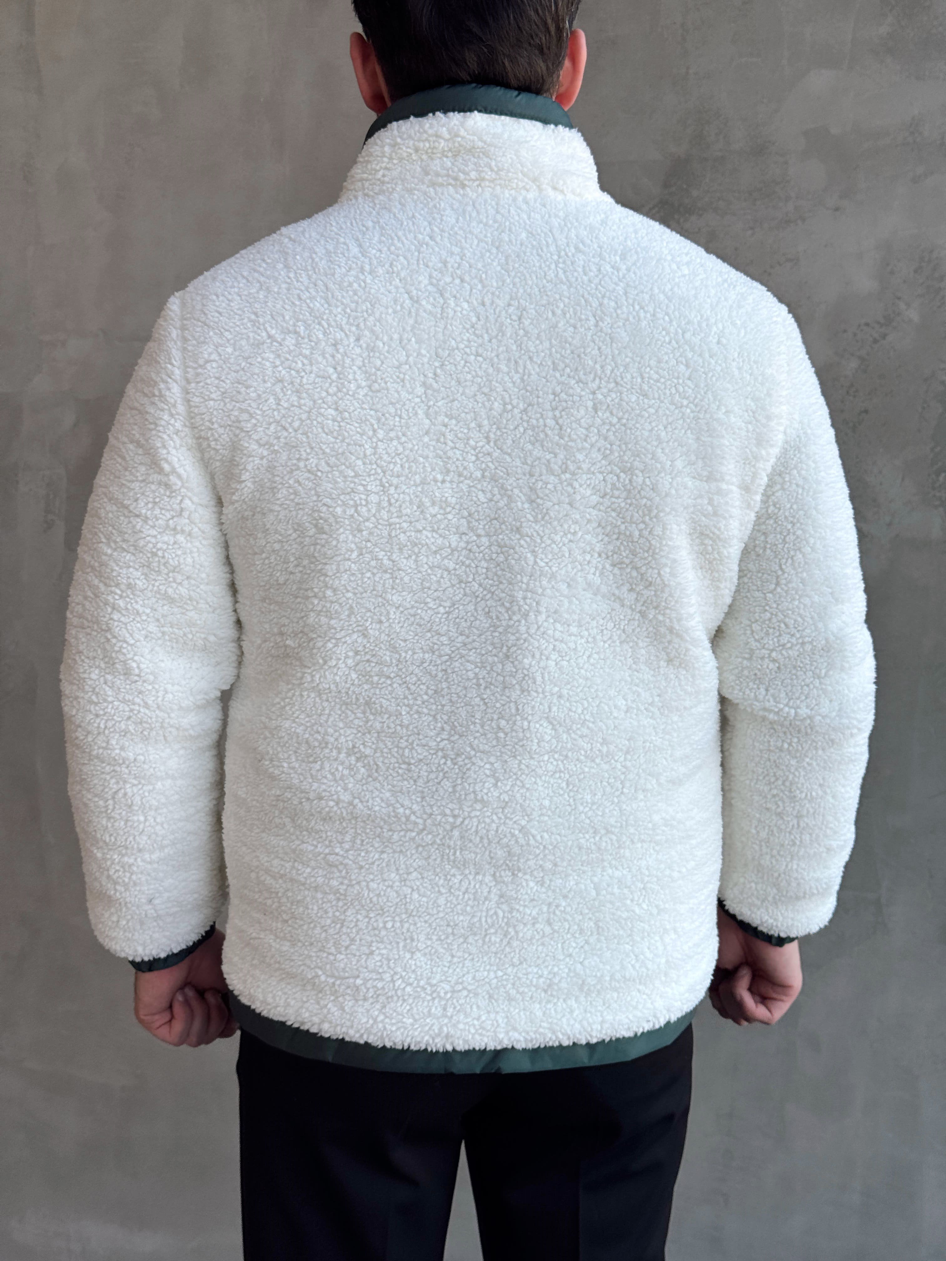 Erkek Popüler Model Regular Kalıp Peluş Kürklü Dik Yaka Cepli Mont-Beyaz(E1876)Ketench