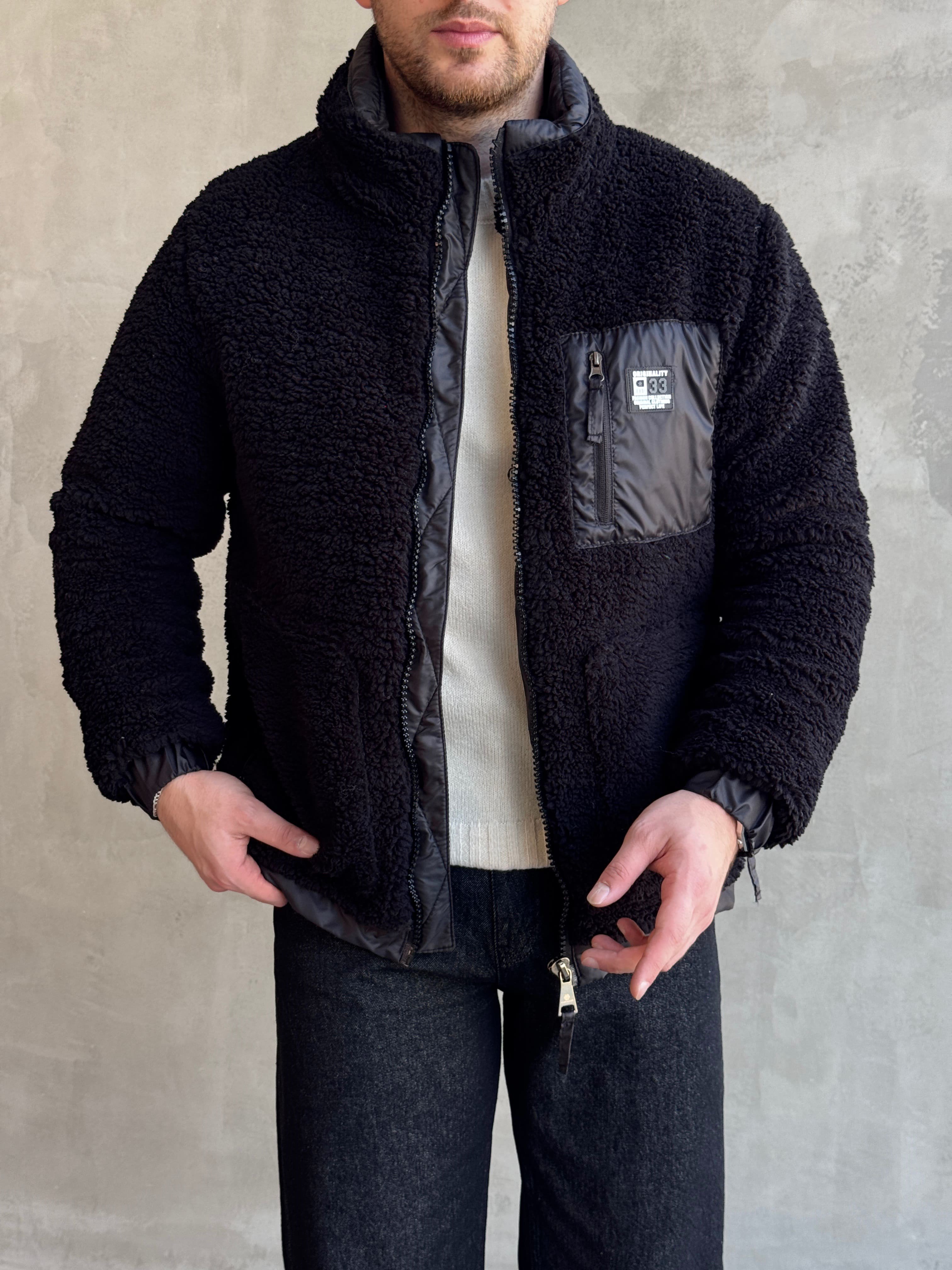 Erkek Popüler Model Regular Kalıp Peluş Kürklü Dik Yaka Cepli Mont-Siyah(E1876)Ketench