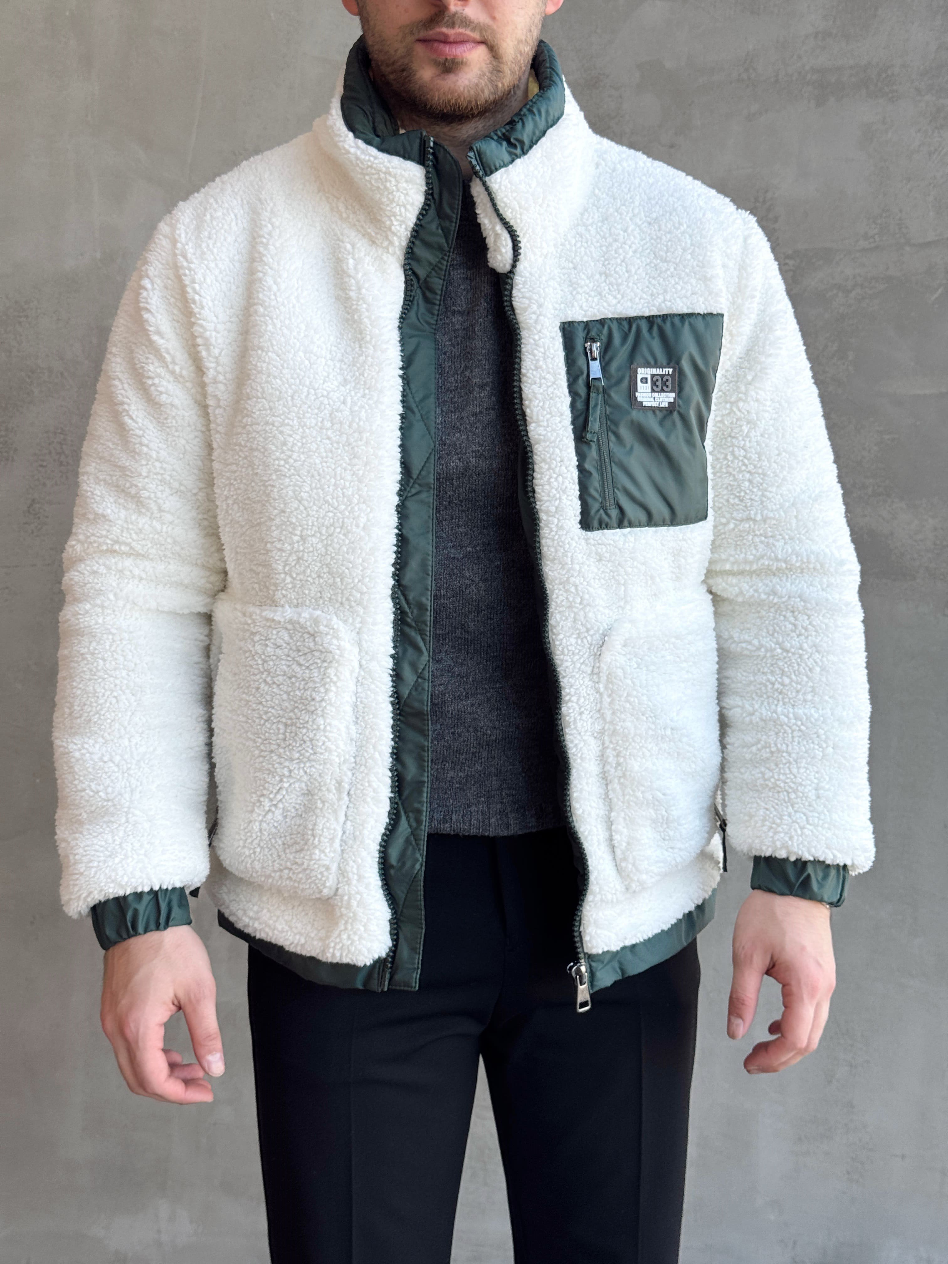 Erkek Popüler Model Regular Kalıp Peluş Kürklü Dik Yaka Cepli Mont-Beyaz(E1876)Ketench