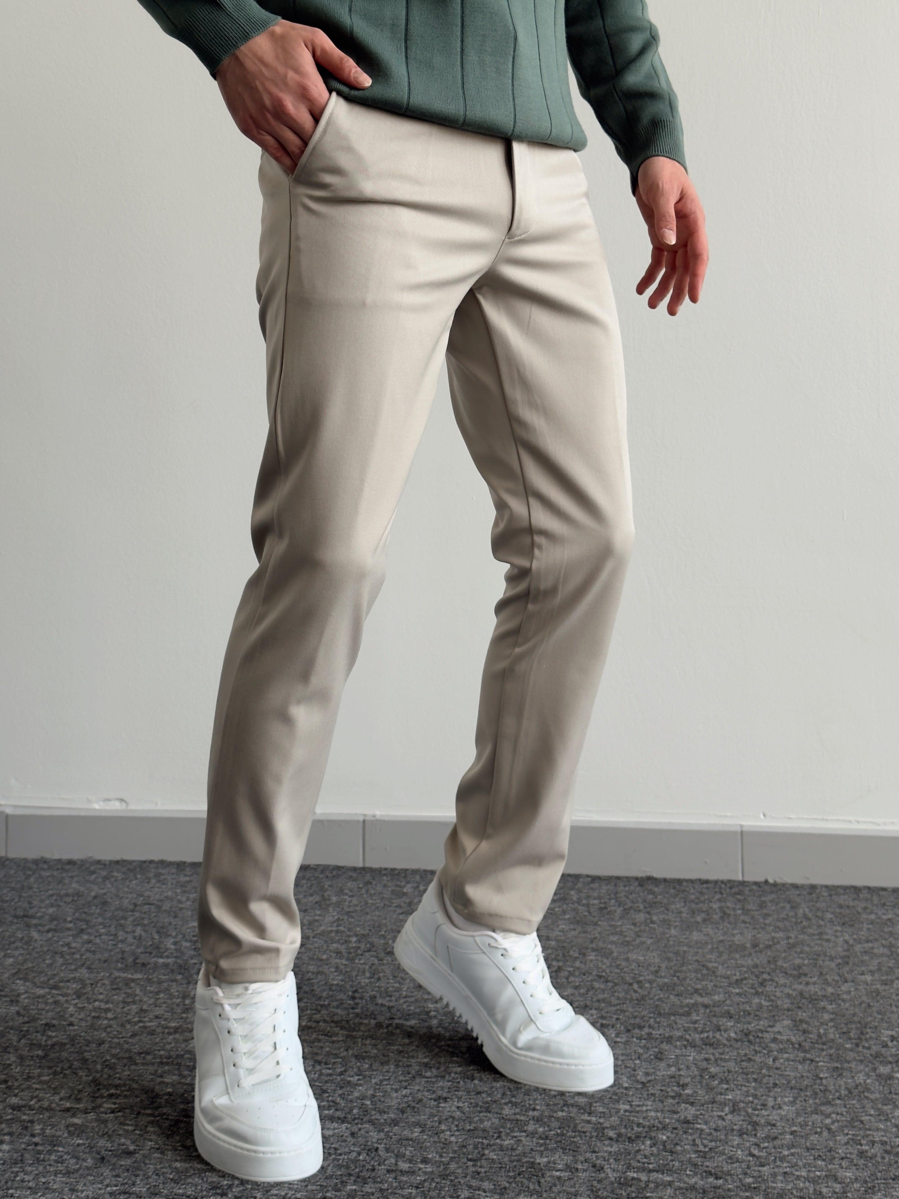 Erkek Premium İtalyan Kesim Gizli Düğme Detay Gabardin Kumaş Pantolon-Bej(E1144)Ketench