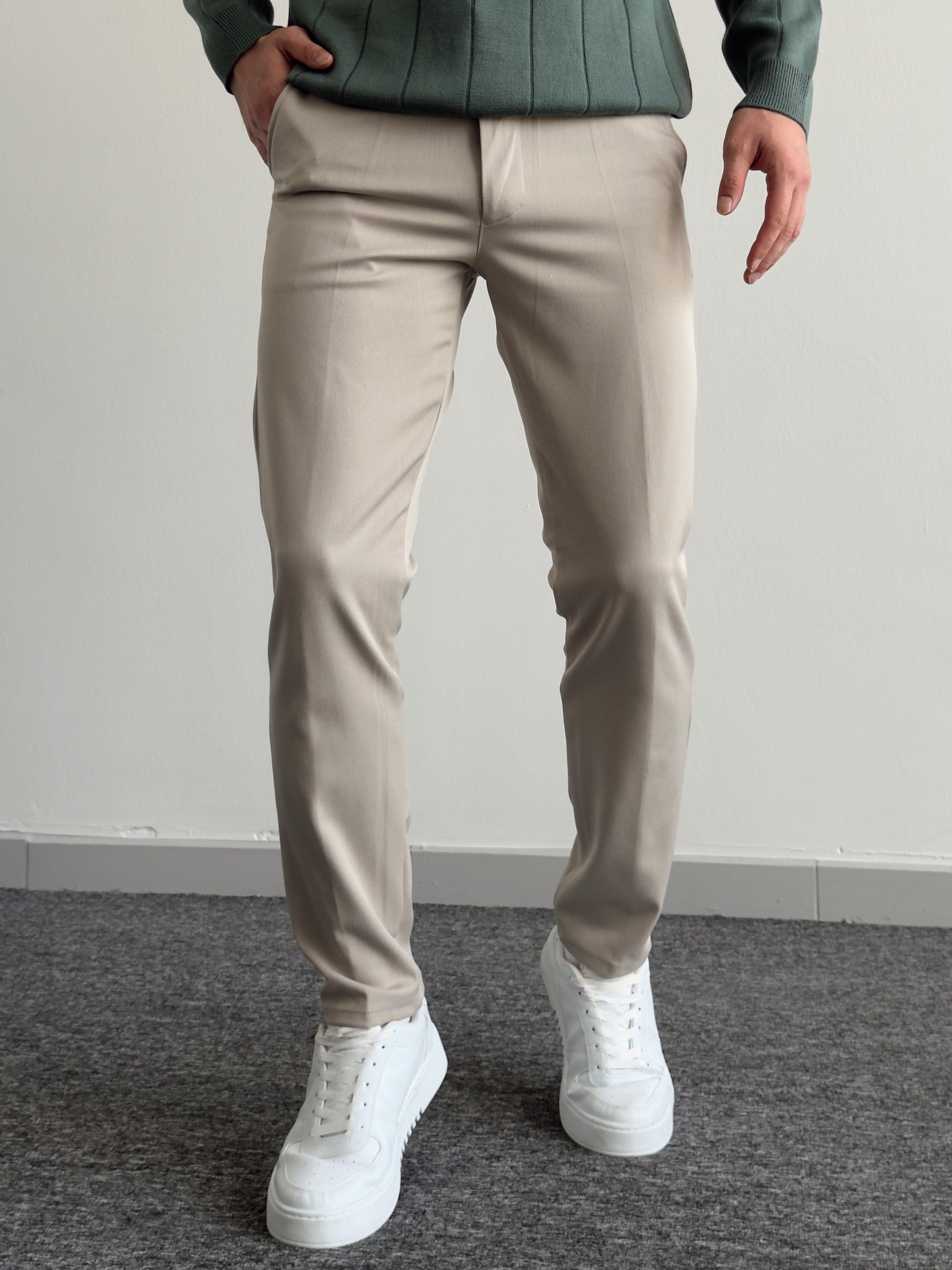 Erkek Premium İtalyan Kesim Gizli Düğme Detay Gabardin Kumaş Pantolon-Bej(E1144)Ketench