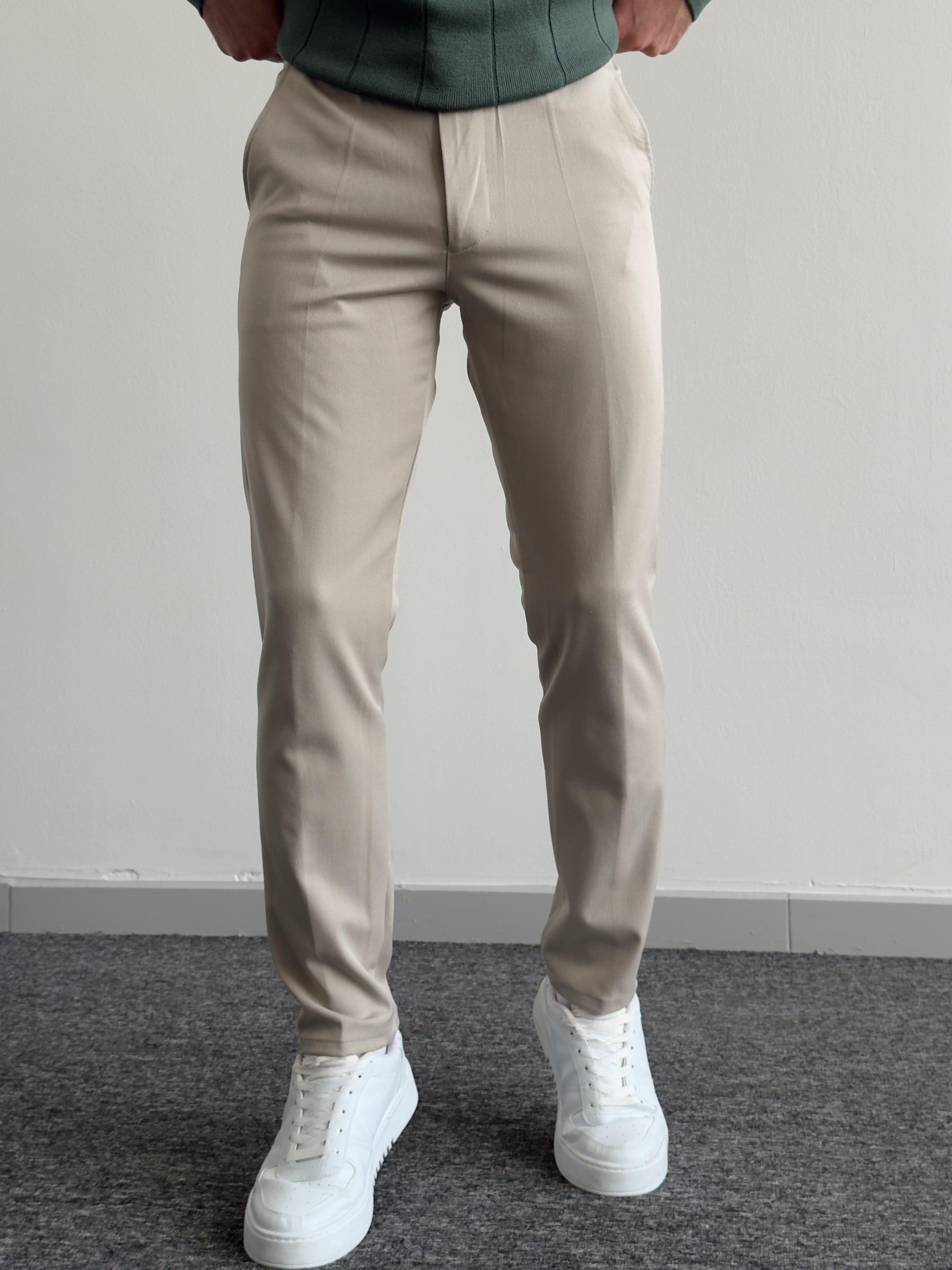 Erkek Premium İtalyan Kesim Gizli Düğme Detay Gabardin Kumaş Pantolon-Bej(E1144)Ketench