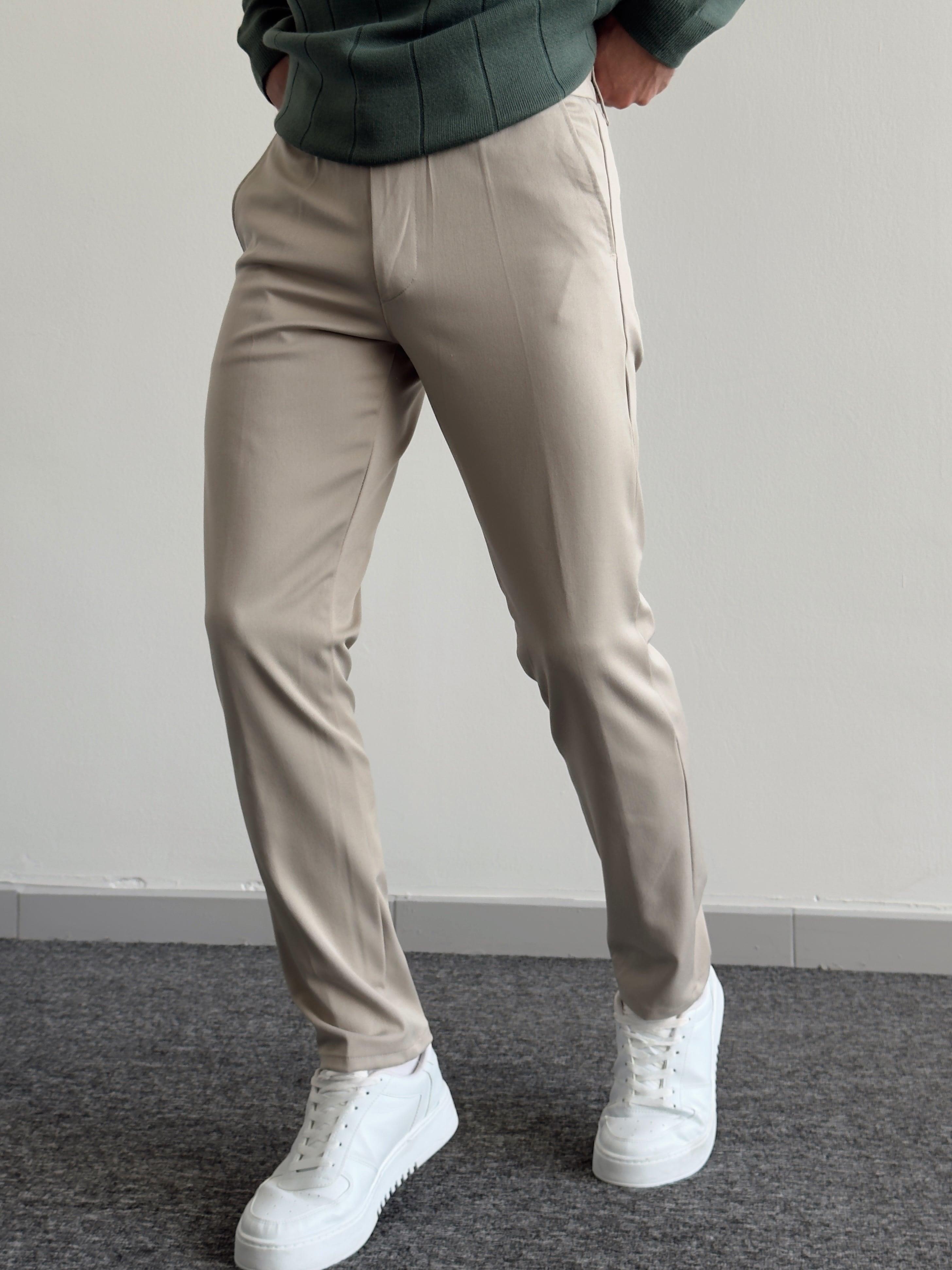 Erkek Premium İtalyan Kesim Gizli Düğme Detay Gabardin Kumaş Pantolon-Bej(E1144)Ketench