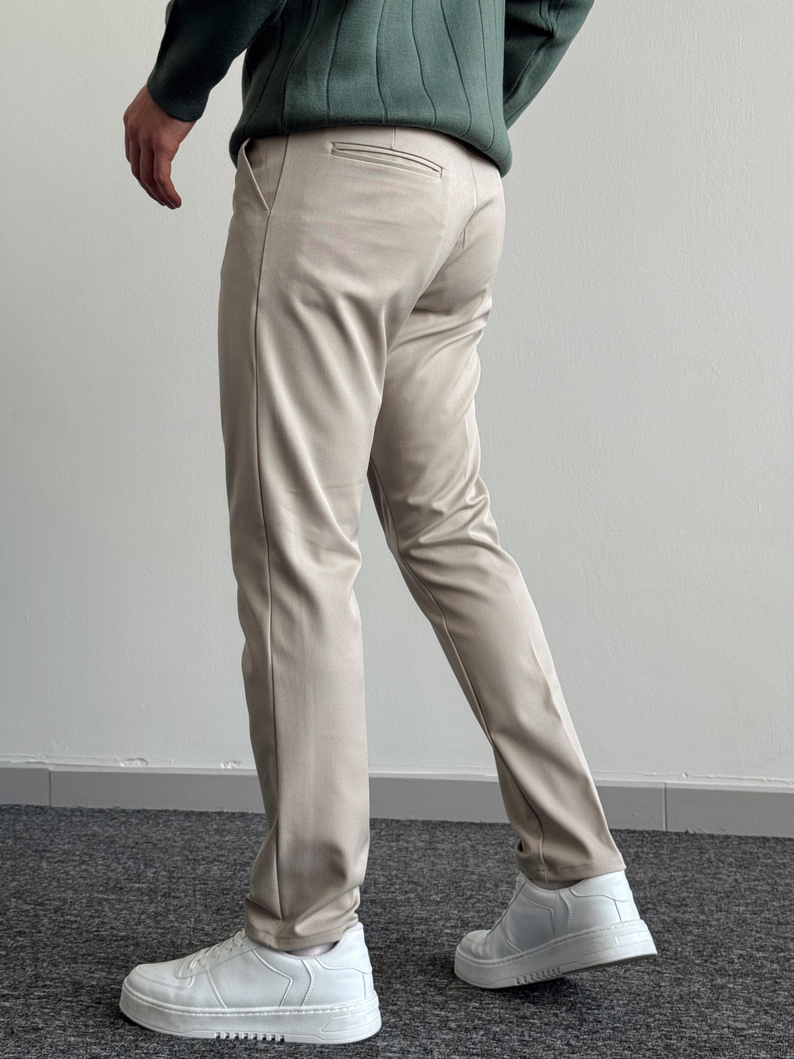 Erkek Premium İtalyan Kesim Gizli Düğme Detay Gabardin Kumaş Pantolon-Bej(E1144)Ketench