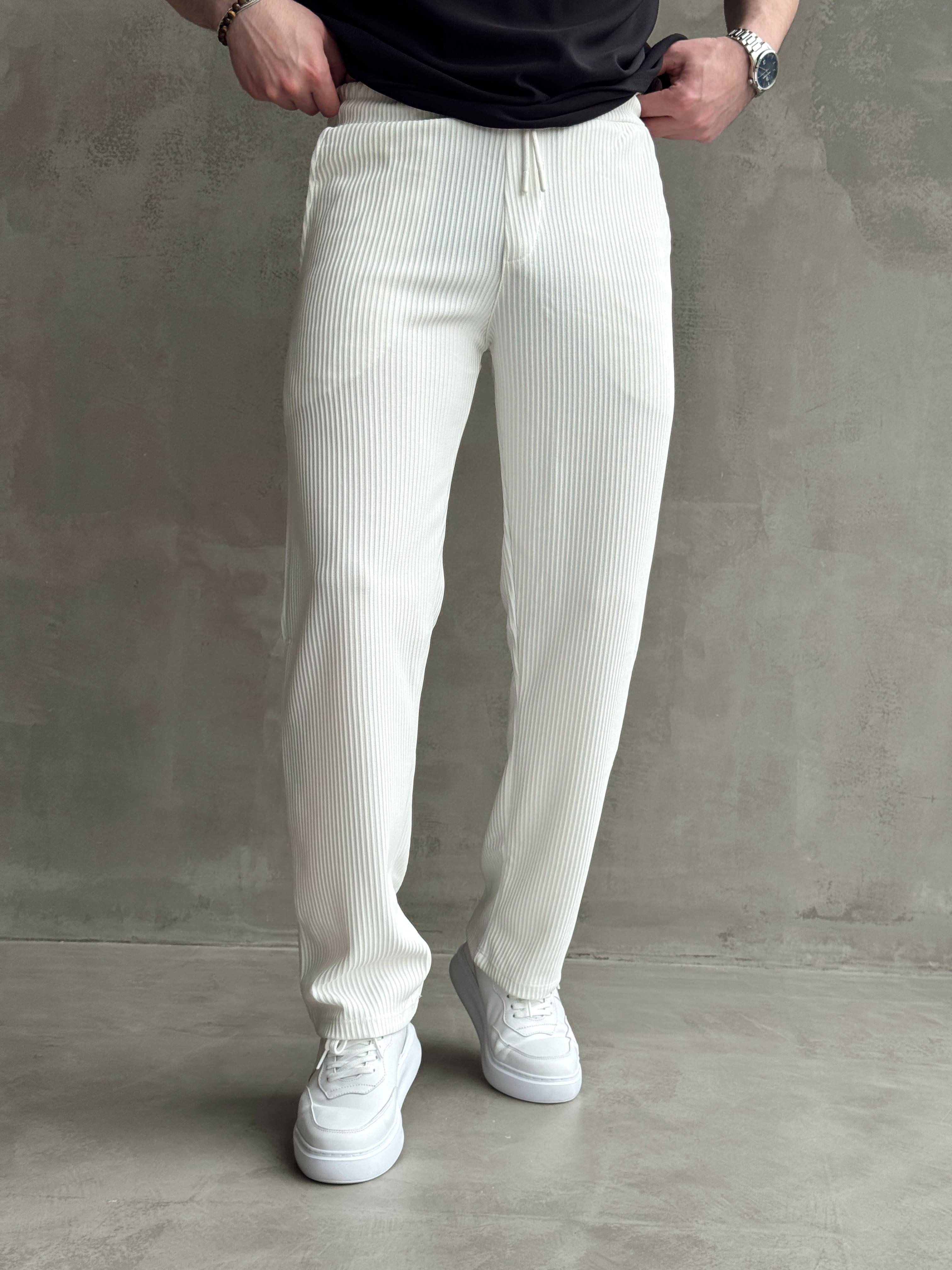 Erkek Premium Kalite Baggy Kalıp Beli Lastikli İp Detay Fitilli Eşofman-Beyaz(E1735)Ketench