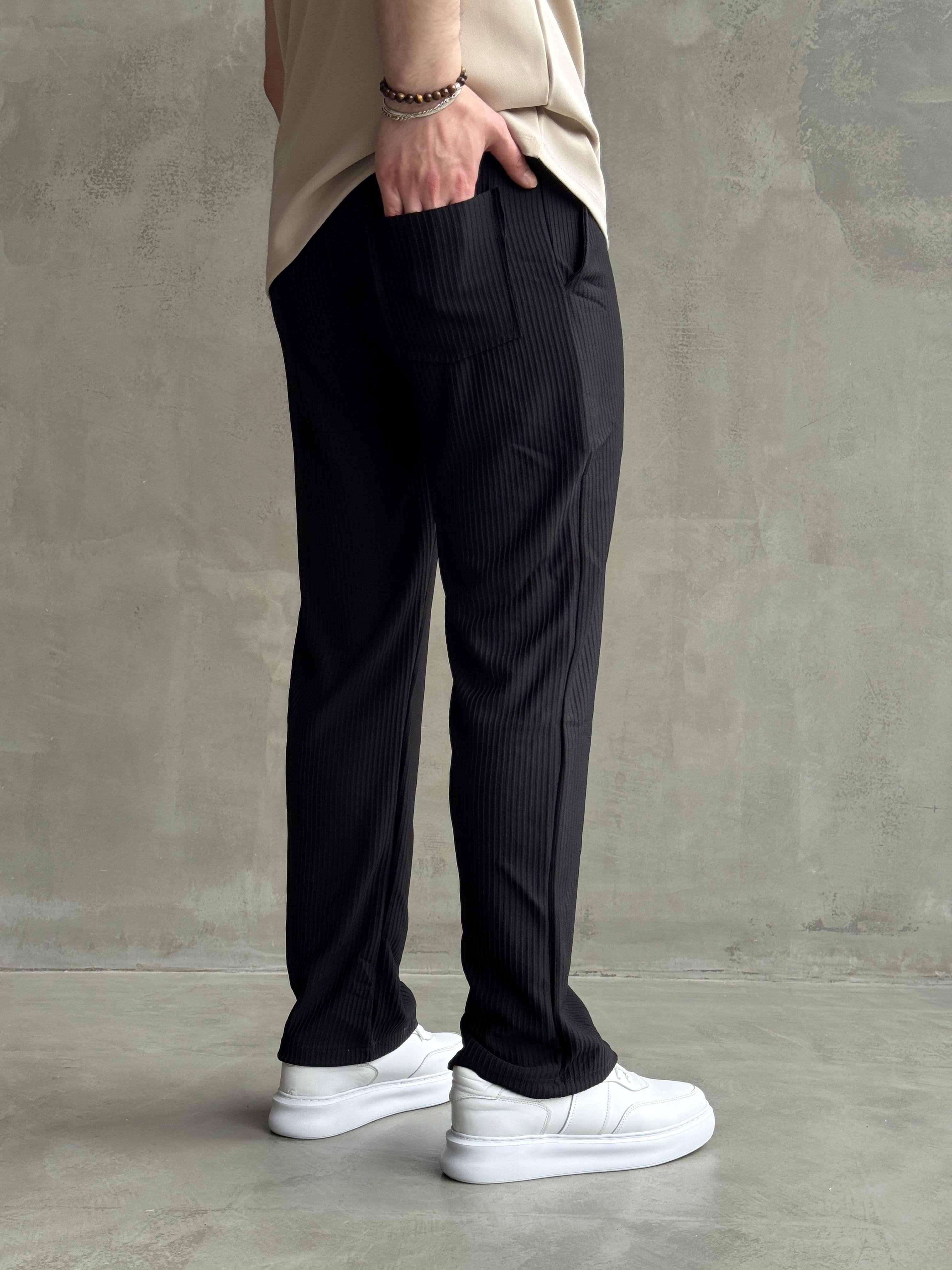 Erkek Premium Kalite Baggy Kalıp Beli Lastikli İp Detay Fitilli Eşofman-Siyah(E1735)Ketench
