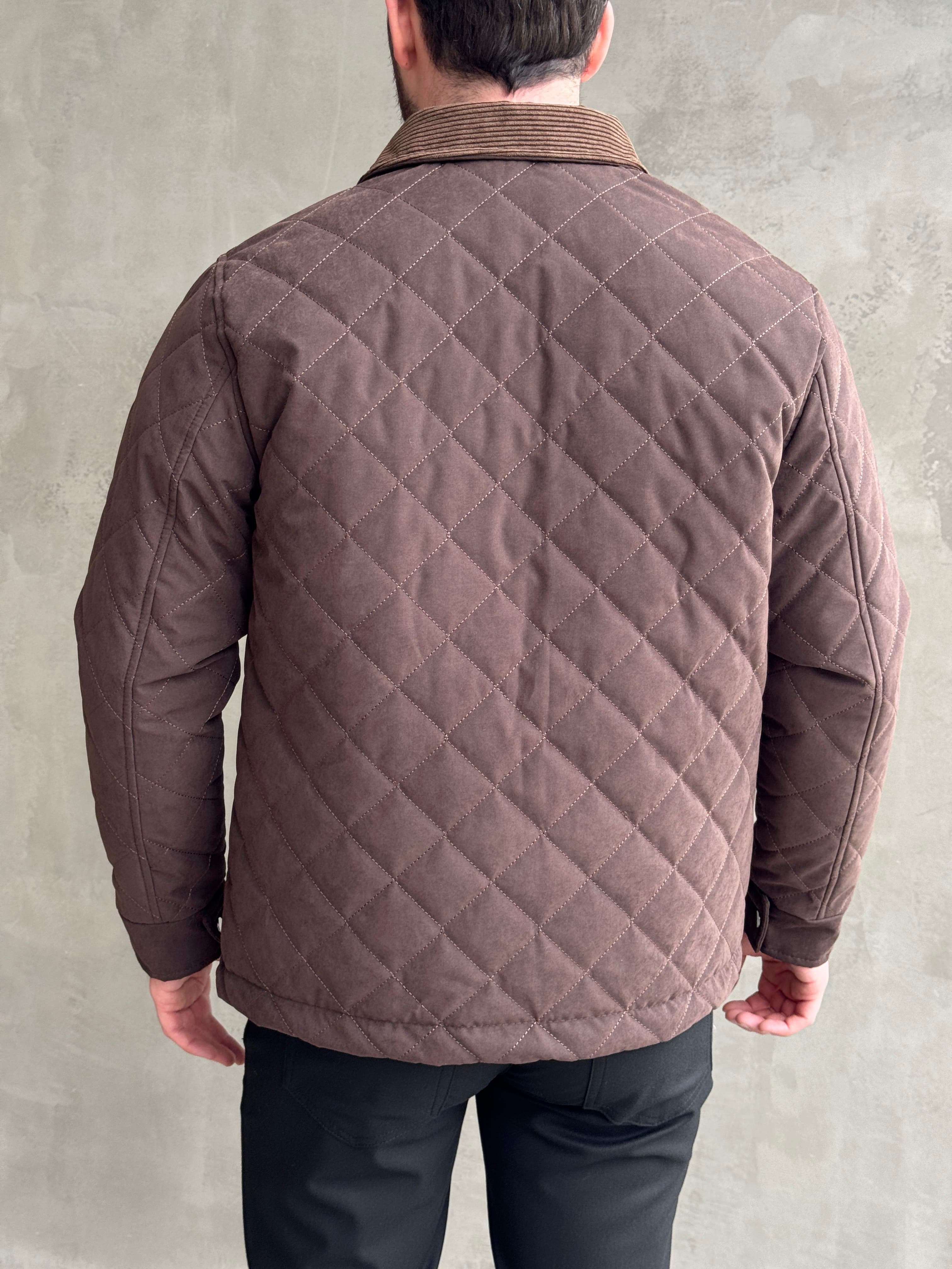 Erkek Premium Kalite BRB Model Regular Kalıp Kadife Yaka Baklava Desenli Süet Ceket-Kahverengi(E1898)Ketench