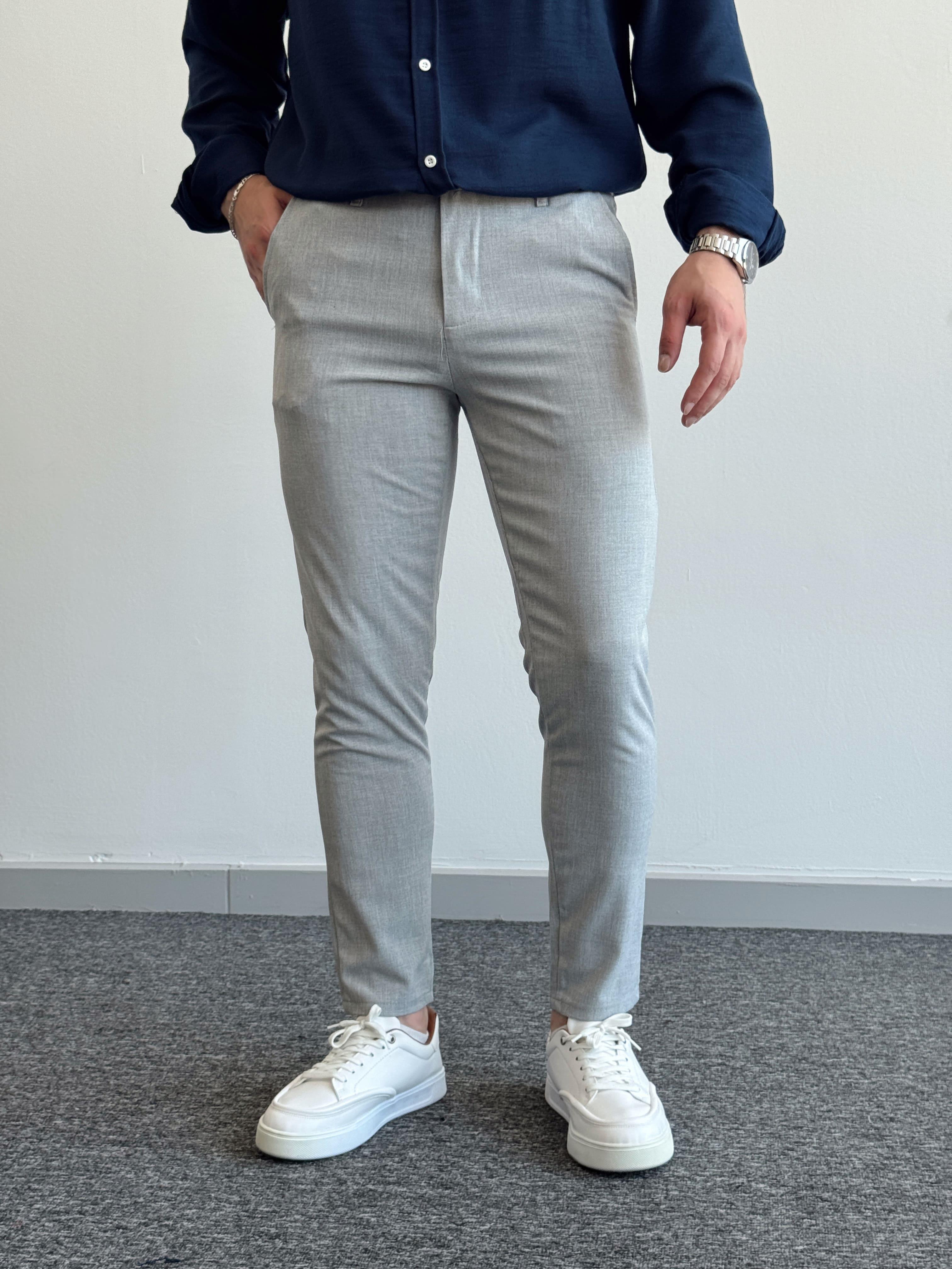 Erkek Premium Kalite Düğme Detay Slim Fit Kalıp Düz Paça Kumaş Pantolon-Gri(E1435)Ketench