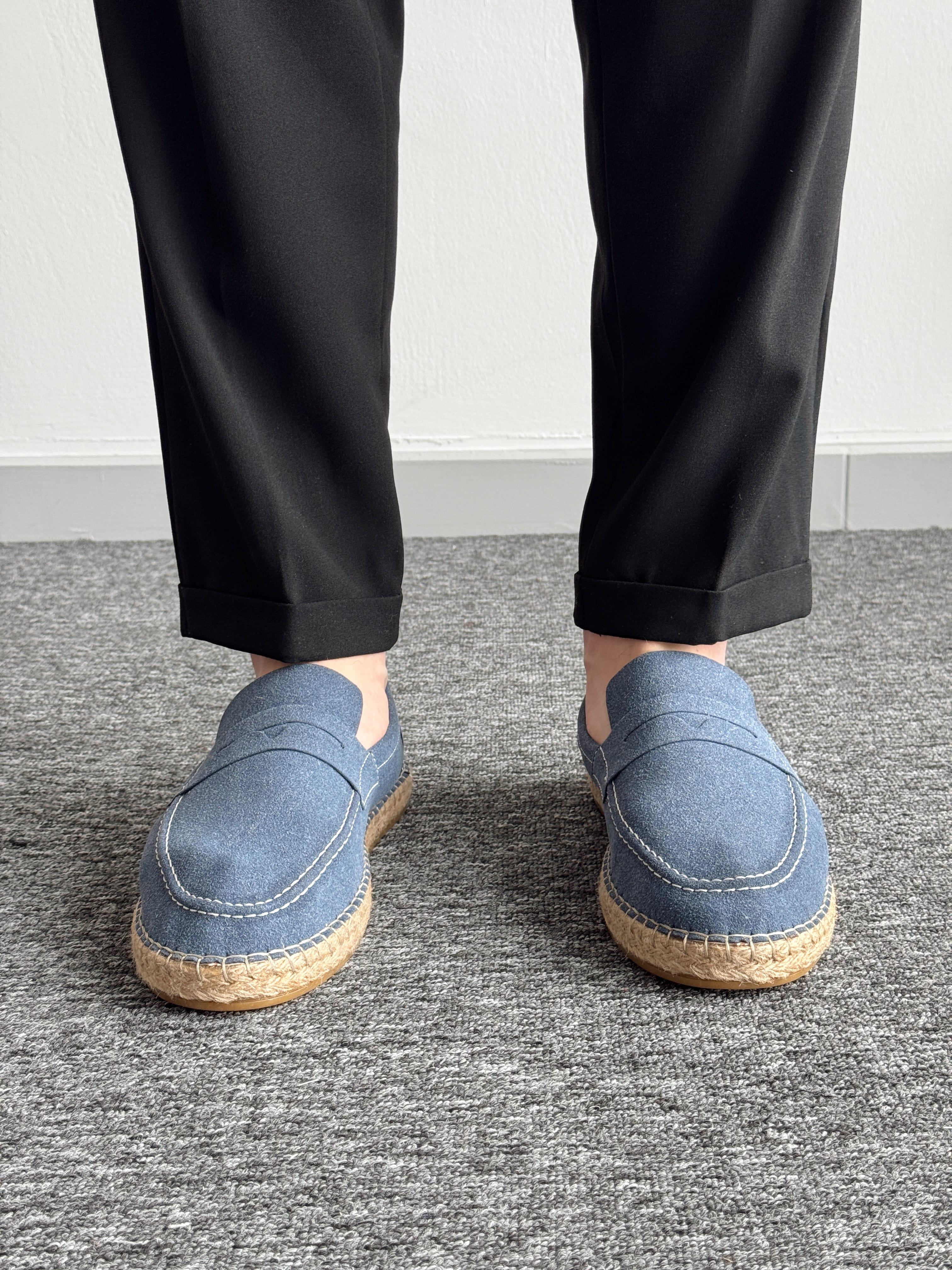 Erkek Premium Kalite Hasır Tabanlı Süet Loafer Ayakkabı-Mavi(E1347)Ketench