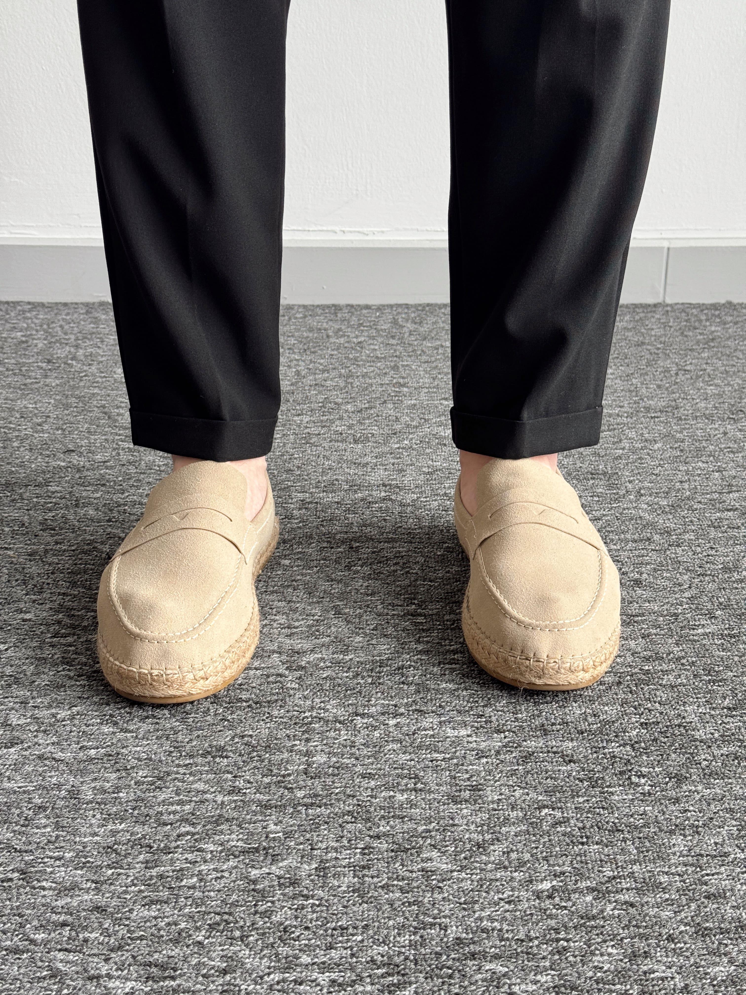 Erkek Premium Kalite Hasır Tabanlı Süet Loafer Ayakkabı-Krem(E1347)Ketench