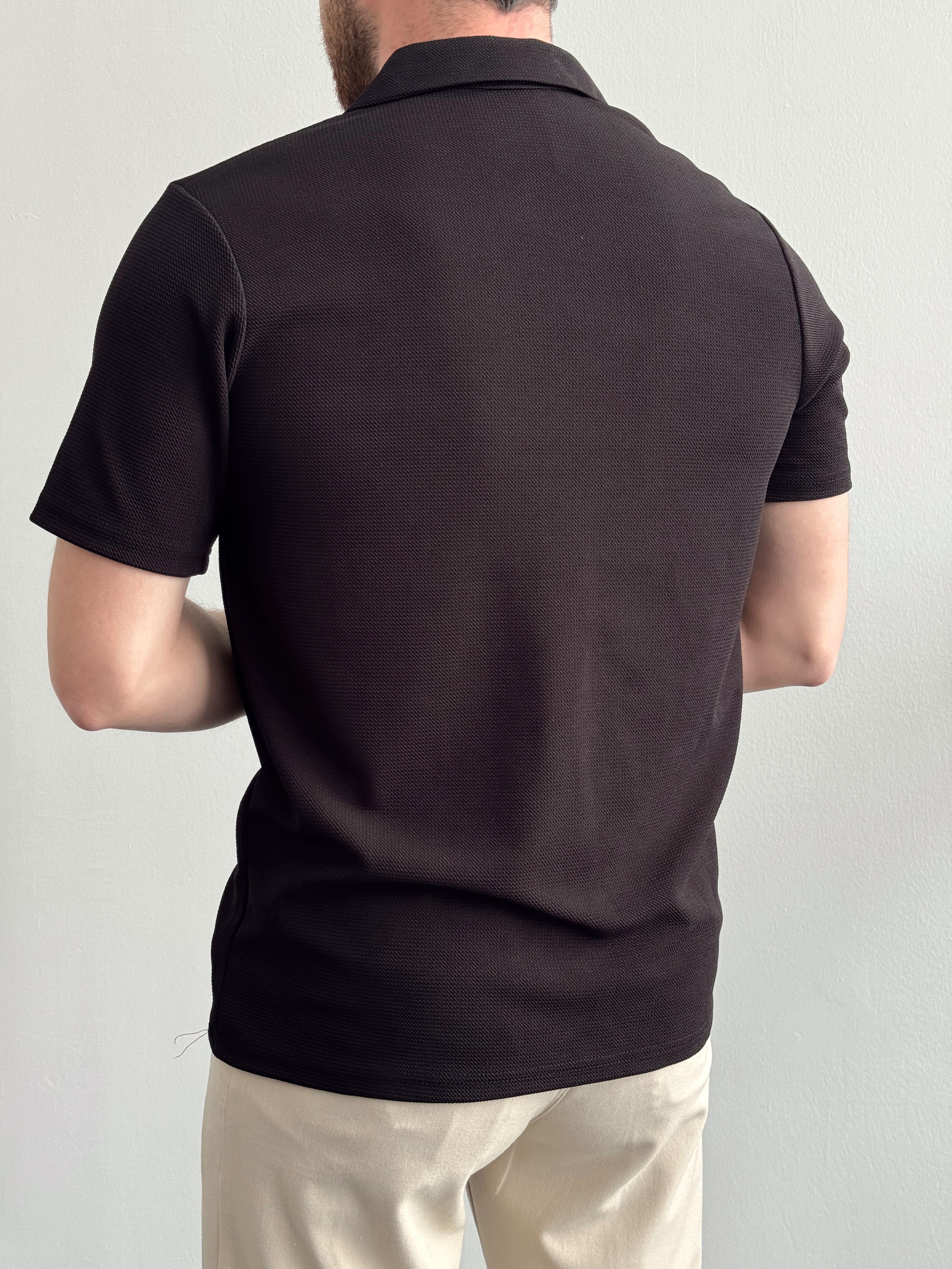 Erkek Premium Kalite Jakarlı Polo Yaka T-Shirt-Siyah(E1295)Ketench
