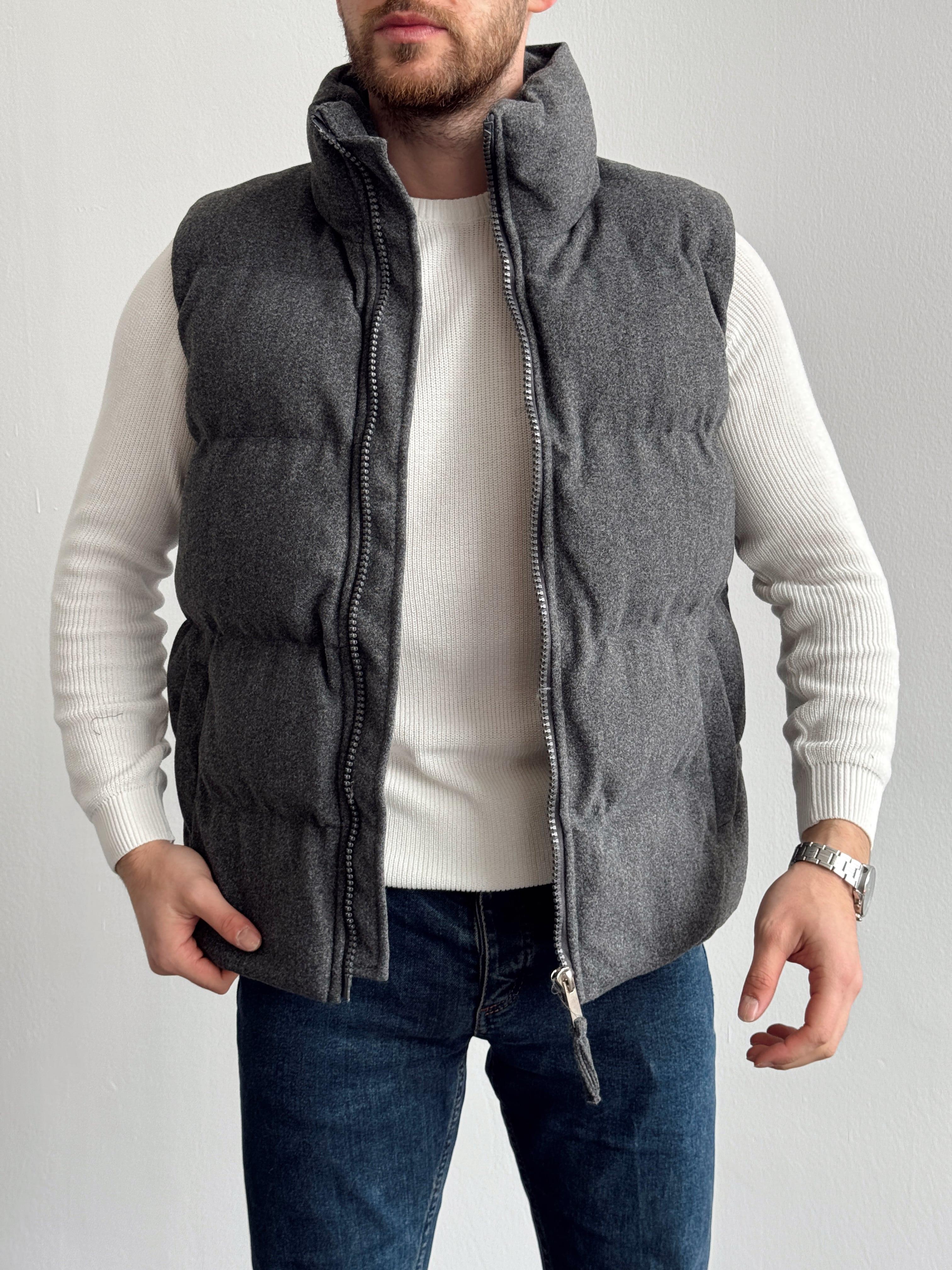 Erkek Premium Kalite Kaşe Kumaş Şişme Yelek-Antrasit(E1209)Ketench