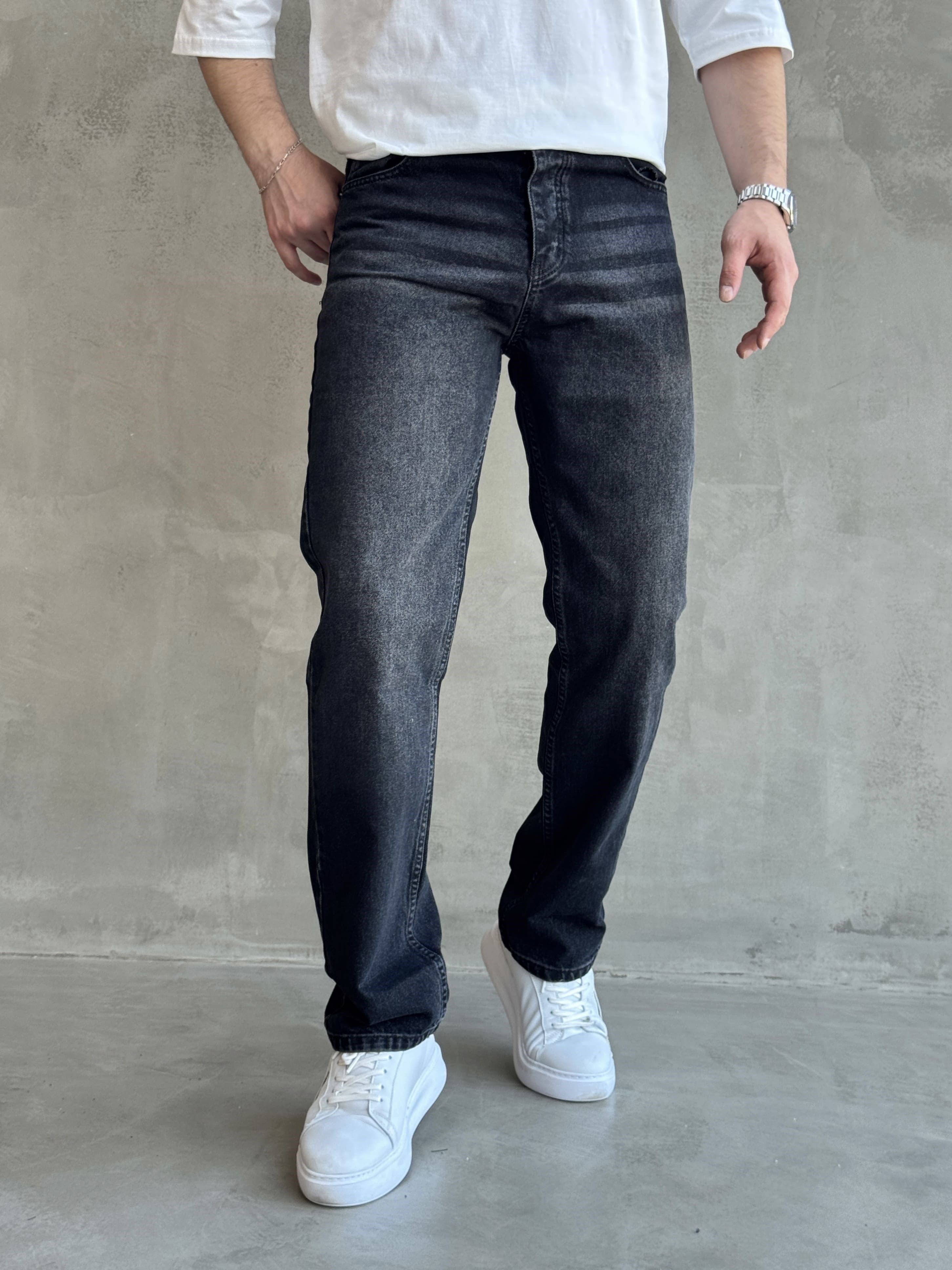 Erkek Premium Kalite Likralı Baggy Kalıp Denim Jean-Yıkamalı Siyah(E1750) TD:168Ketench