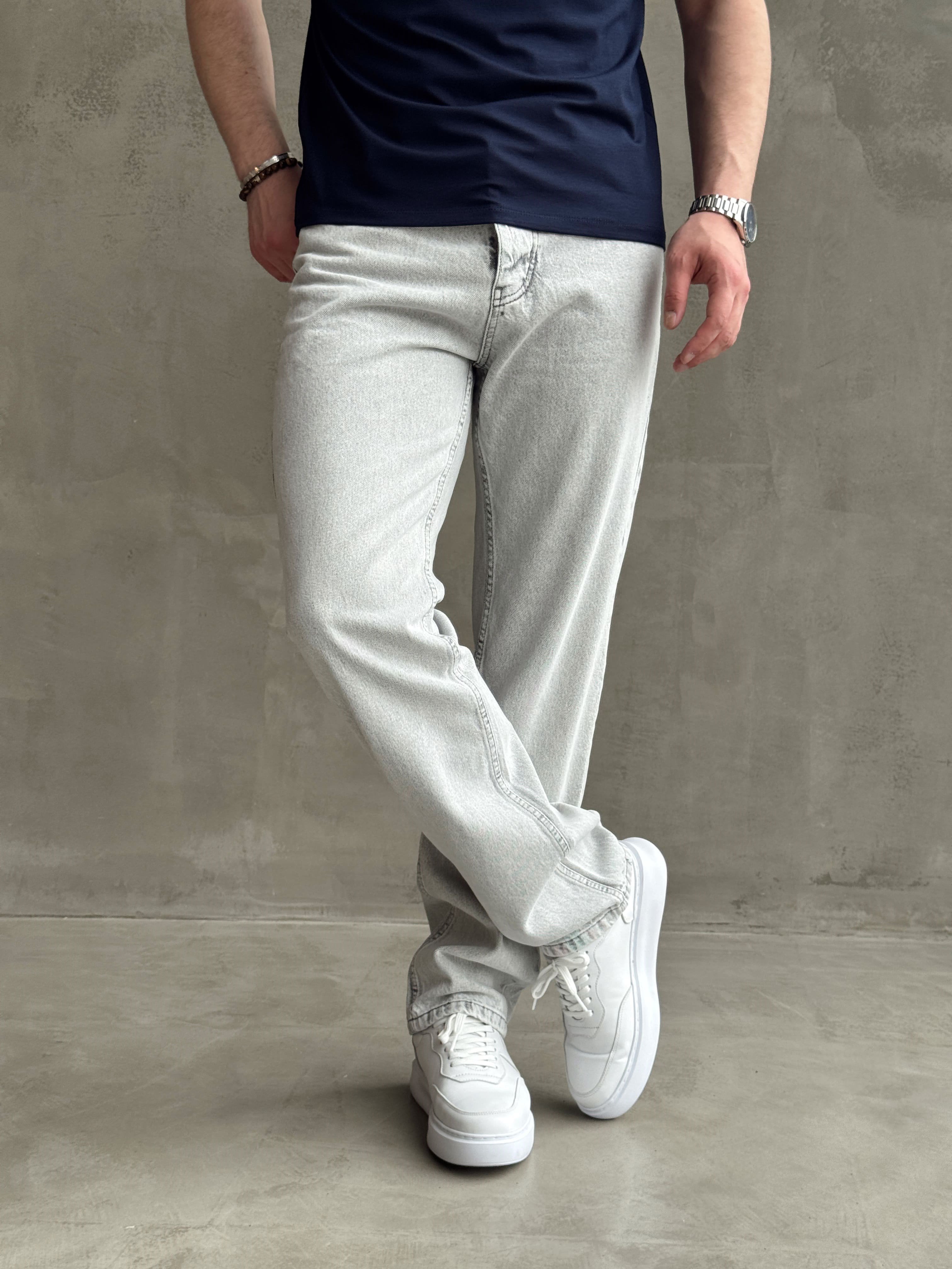 Erkek Premium Kalite Likralı Baggy Kalıp Denim Jean-Gri(E1750) TD:749Ketench