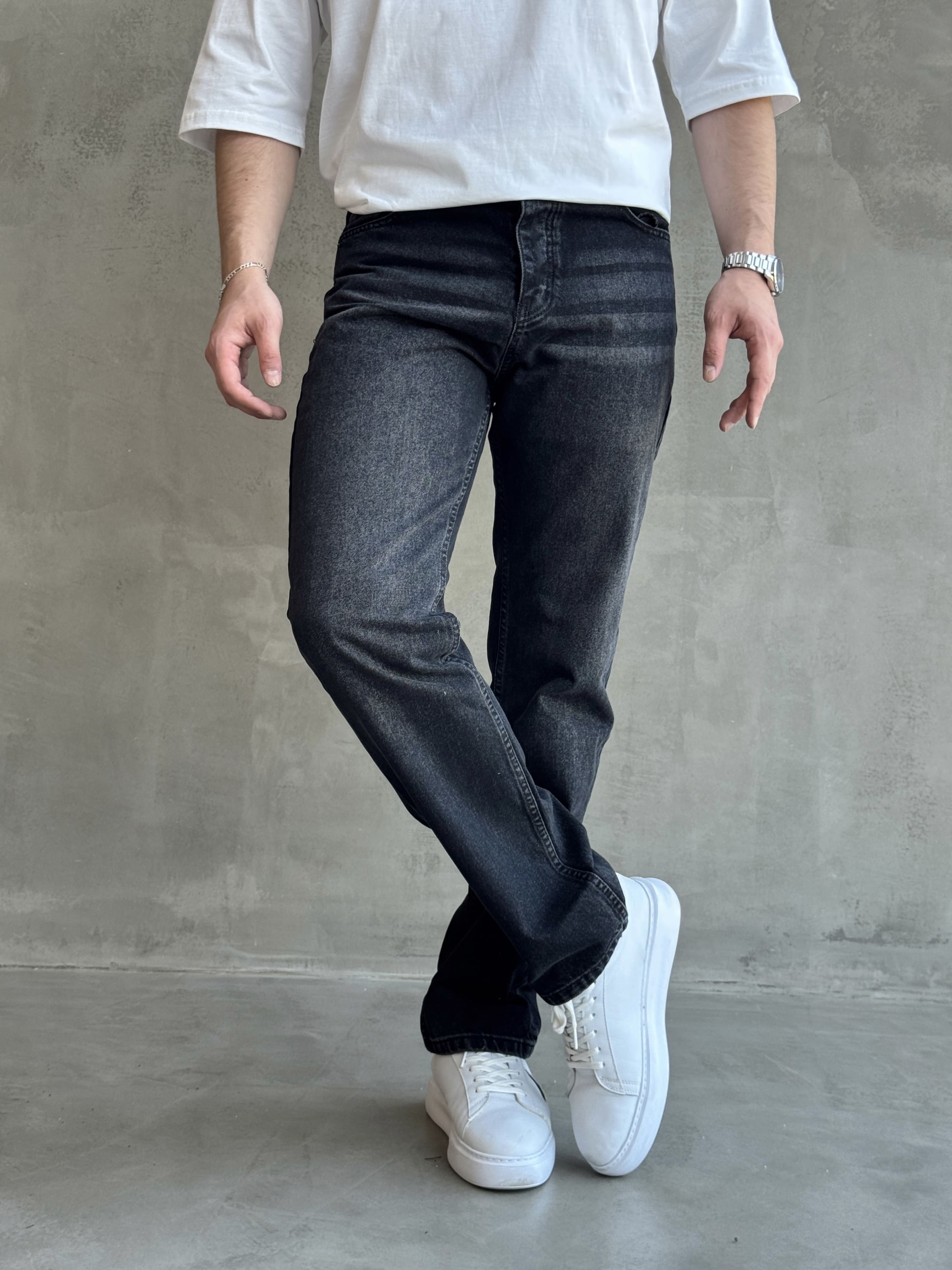 Erkek Premium Kalite Likralı Baggy Kalıp Denim Jean-Yıkamalı Siyah(E1750) TD:168Ketench
