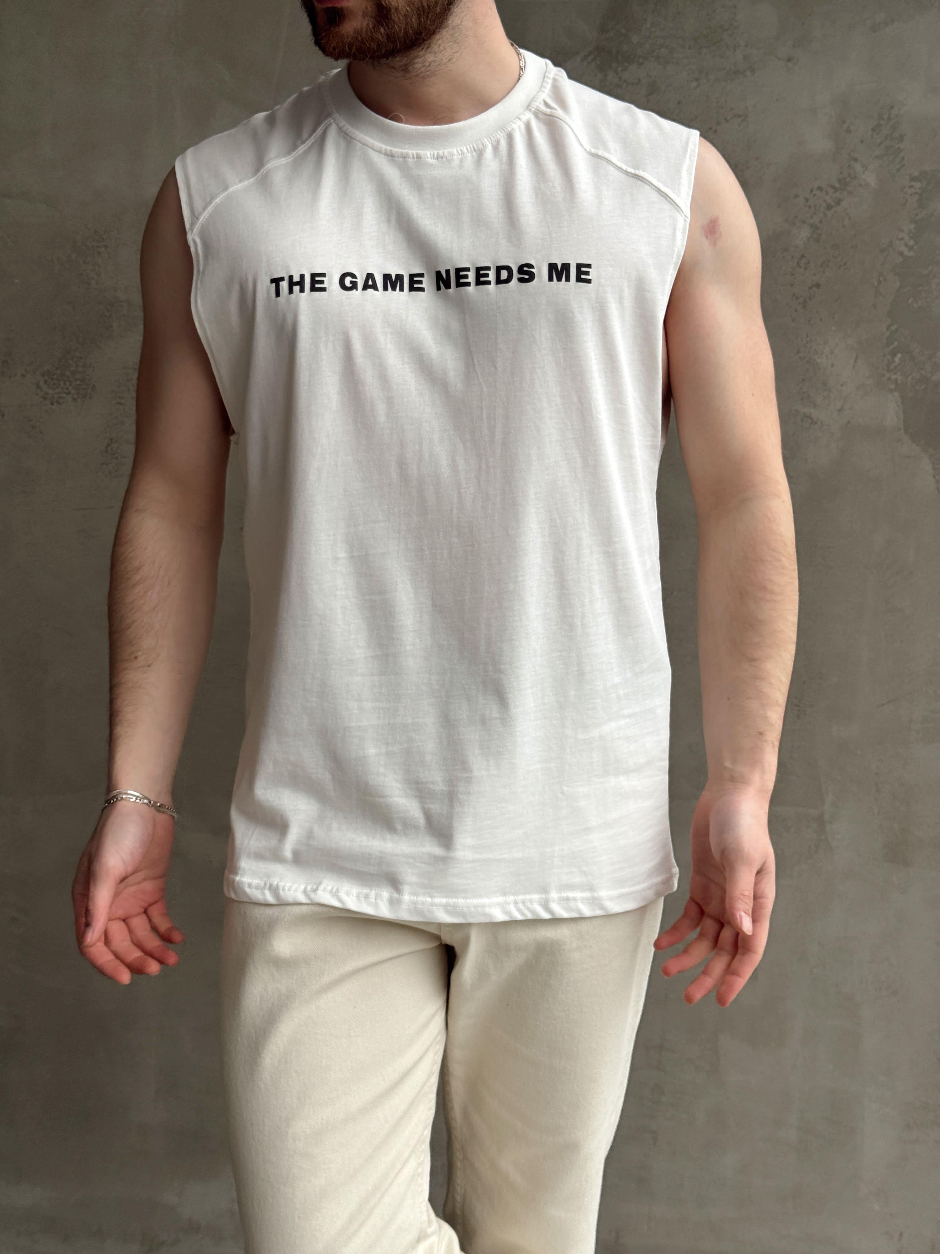 Erkek Premium Kalite Oversize Kalıp Sıfır Kol Baskılı T-Shirt-Beyaz(E1666)Ketench