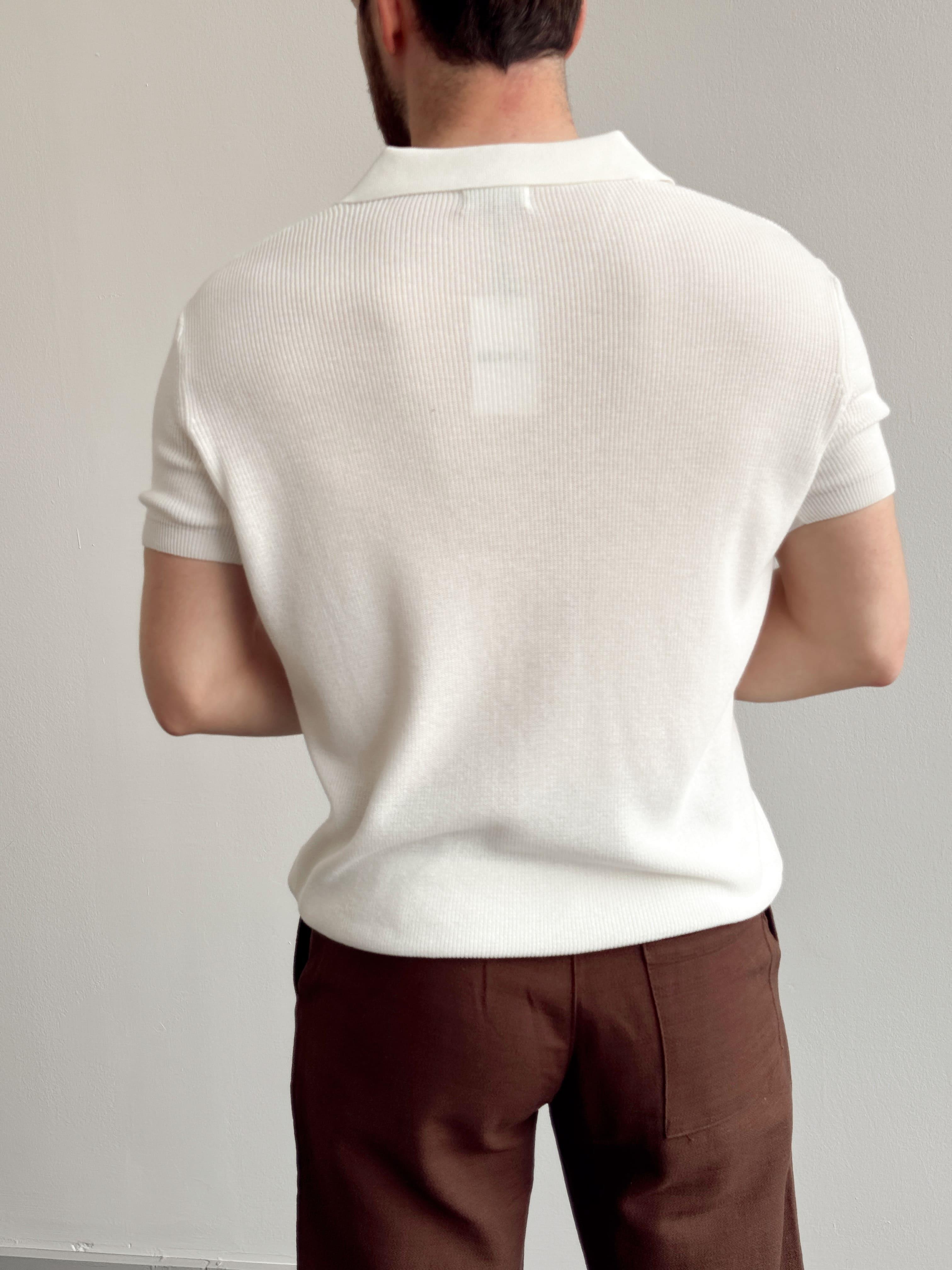 Erkek Premium Kalite Oversize Kalıp V Yaka Triko T-Shirt-Beyaz(E1358)Ketench