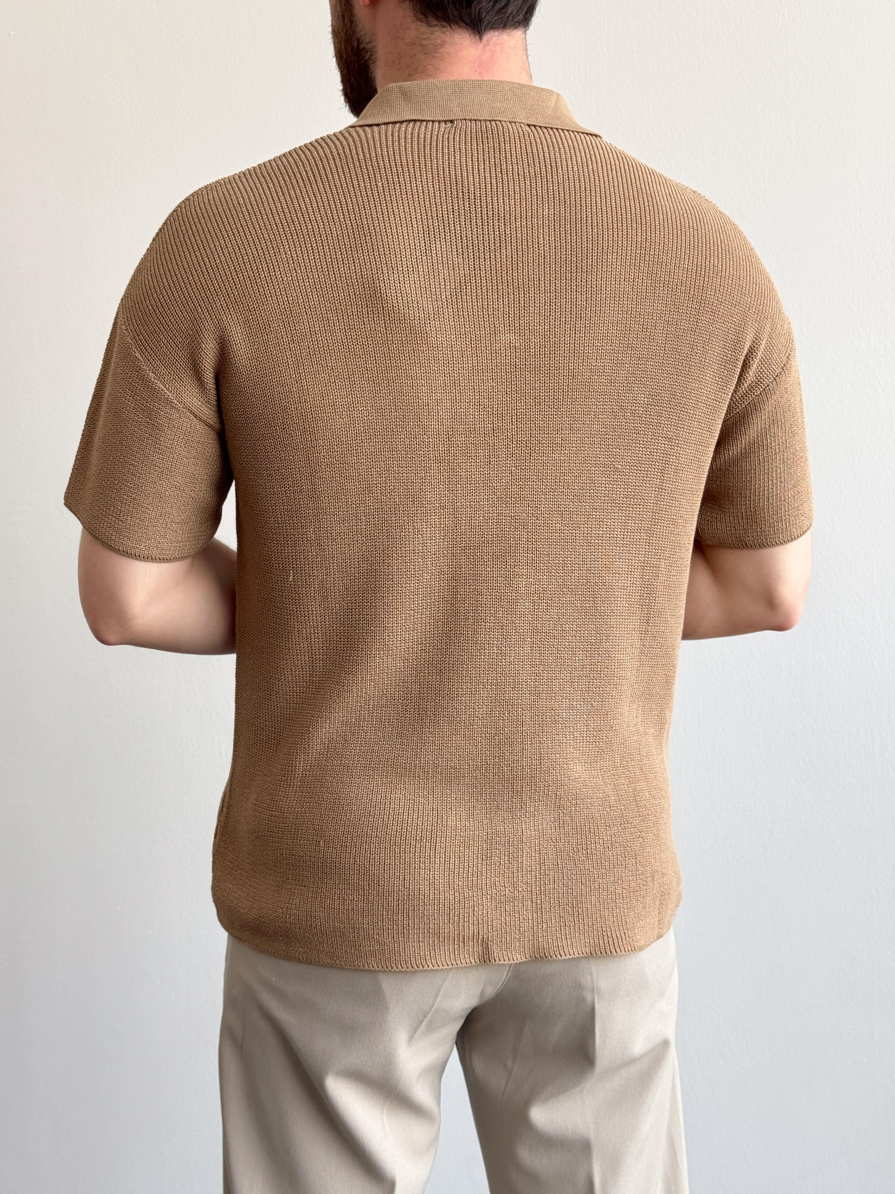 Erkek Premium Kalite Polo Yaka Oversize Kalıp Triko T-Shirt-Toprak(E1357)Ketench