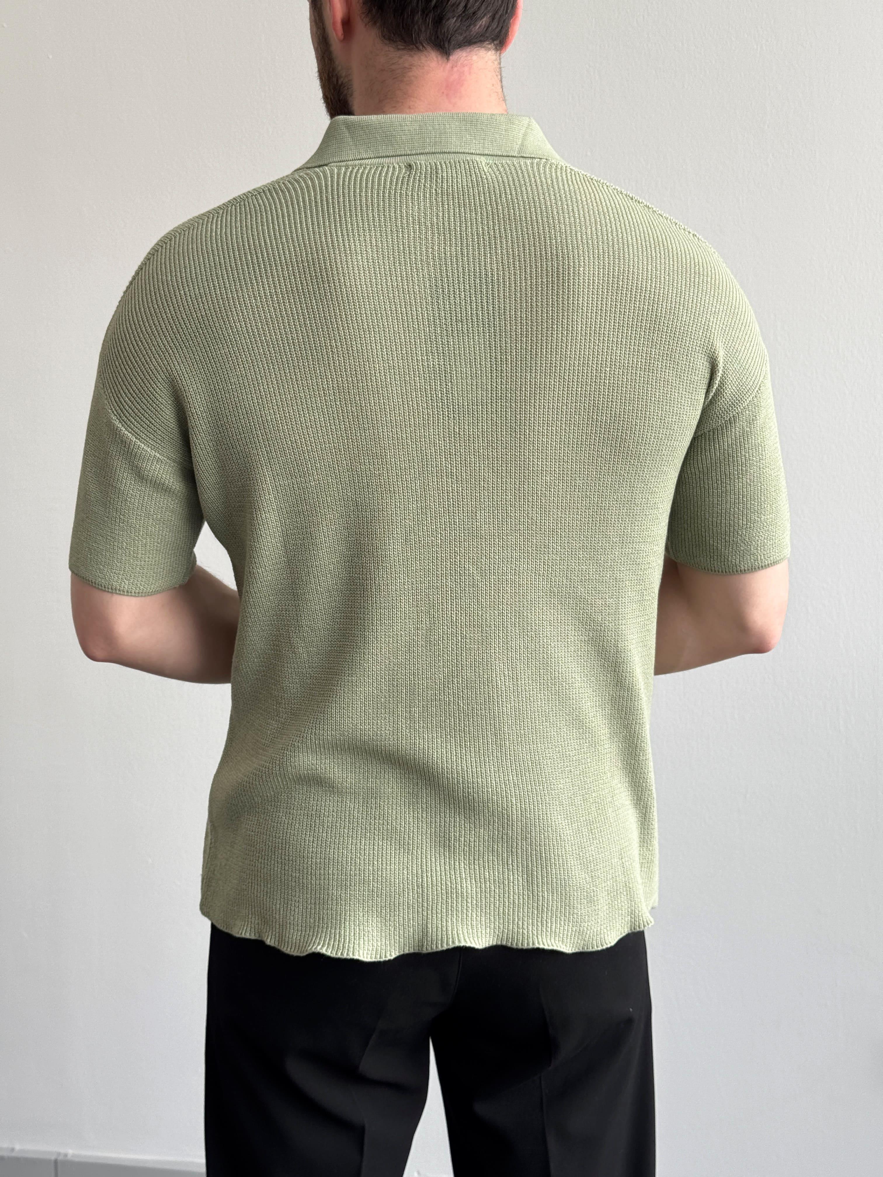 Erkek Premium Kalite Polo Yaka Oversize Kalıp Triko T-Shirt-Mint(E1357)Ketench