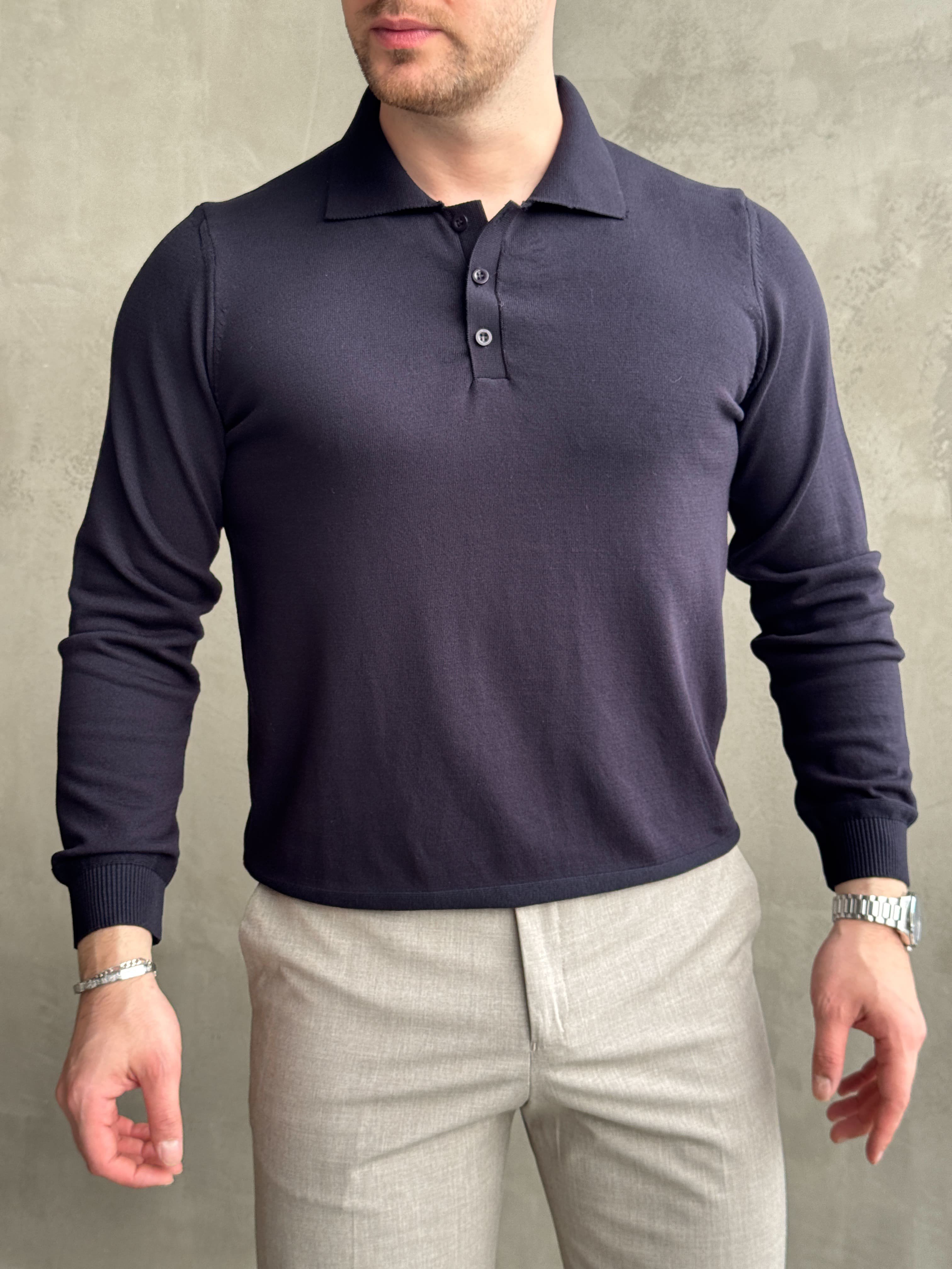 Erkek Premium Kalite Regular Kalıp Düğmeli Polo Yaka İnce Triko Kazak-Lacivert(E1900)Ketench