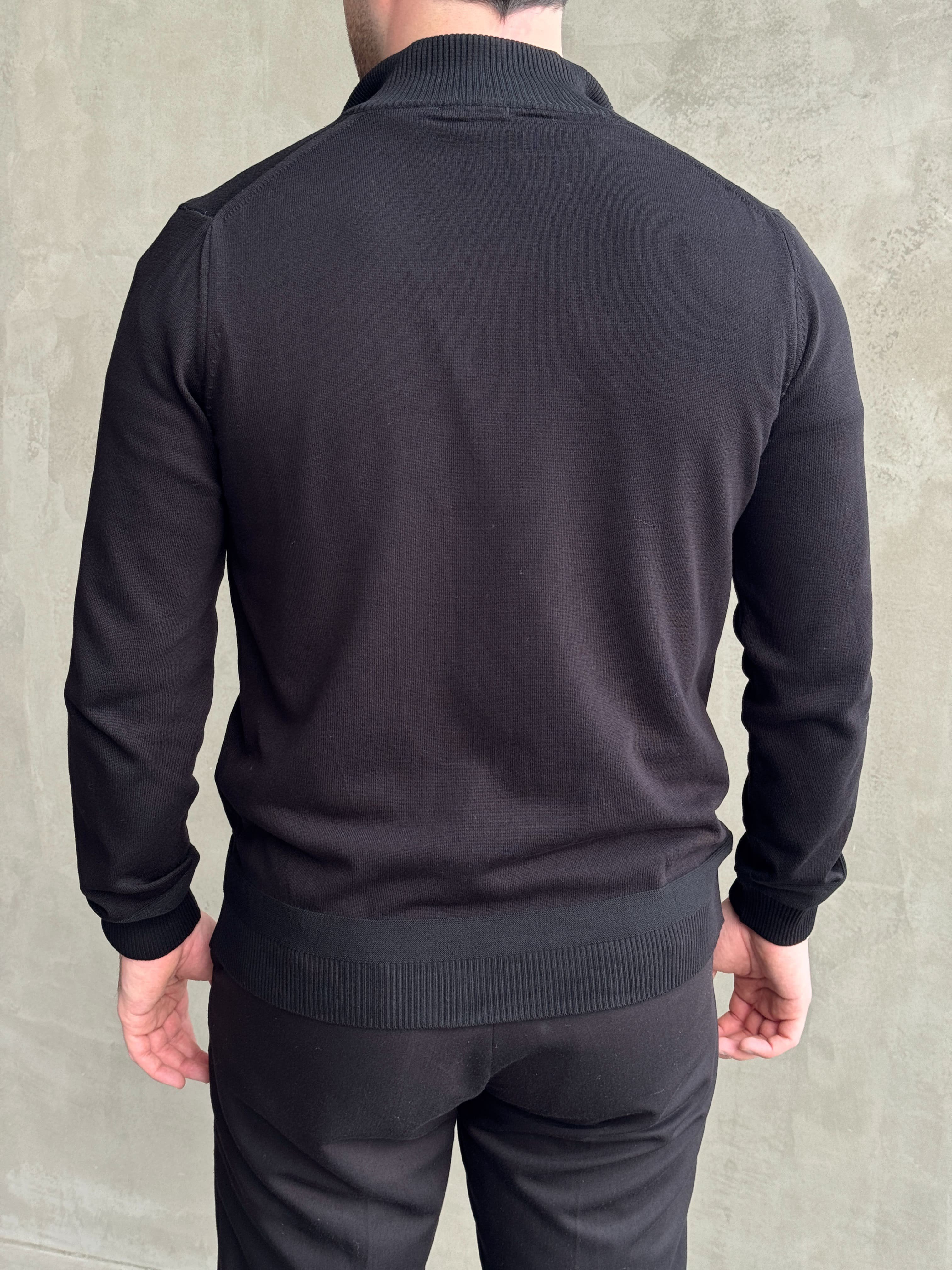 Erkek Premium Kalite Regular Kalıp Fermuarlı İnce Triko Kazak-Siyah(E1899)Ketench