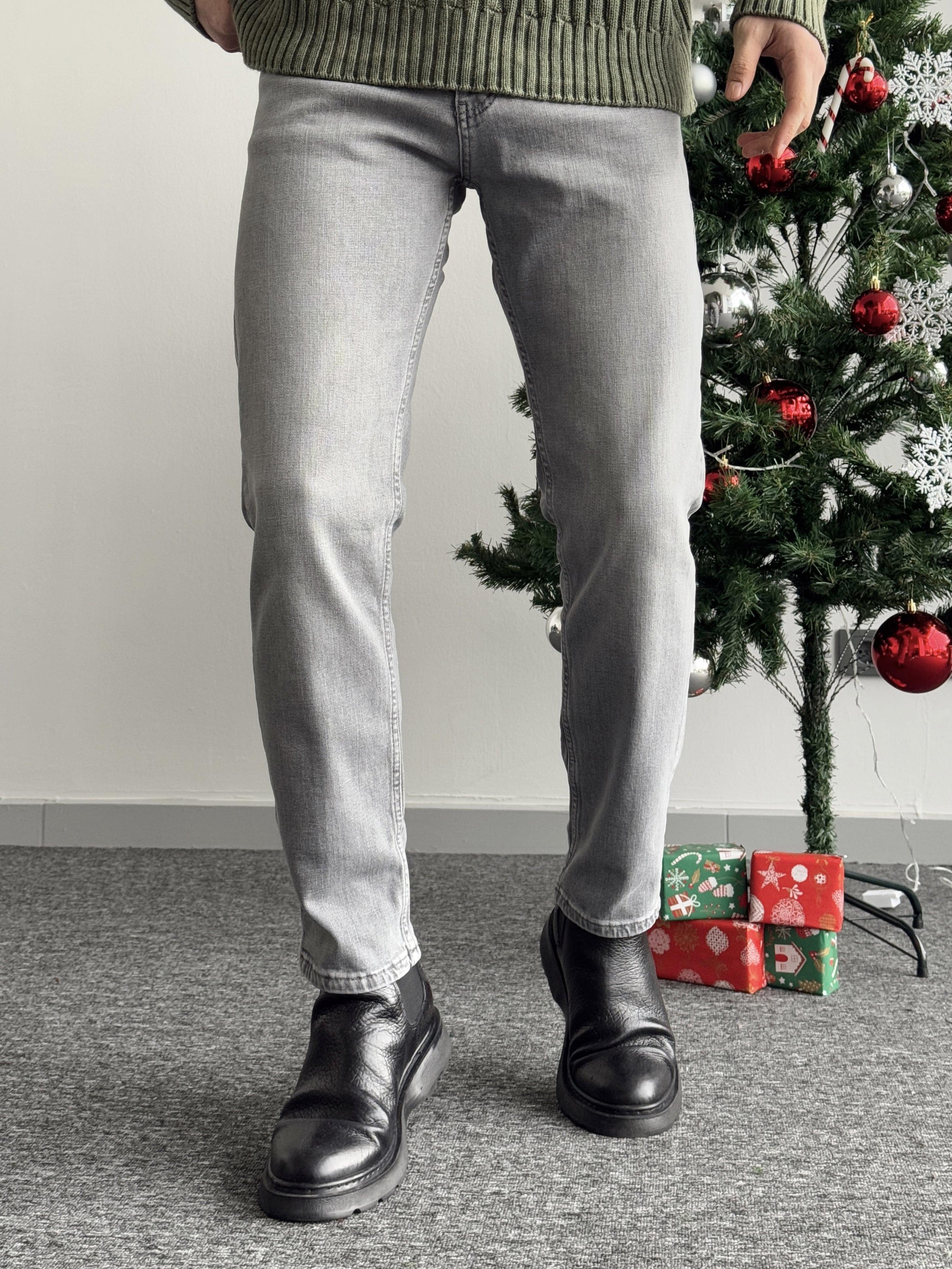 Erkek Premium Kalite Regular Kalıp Kot Pantolon Jeans-Gri(E1247)Ketench