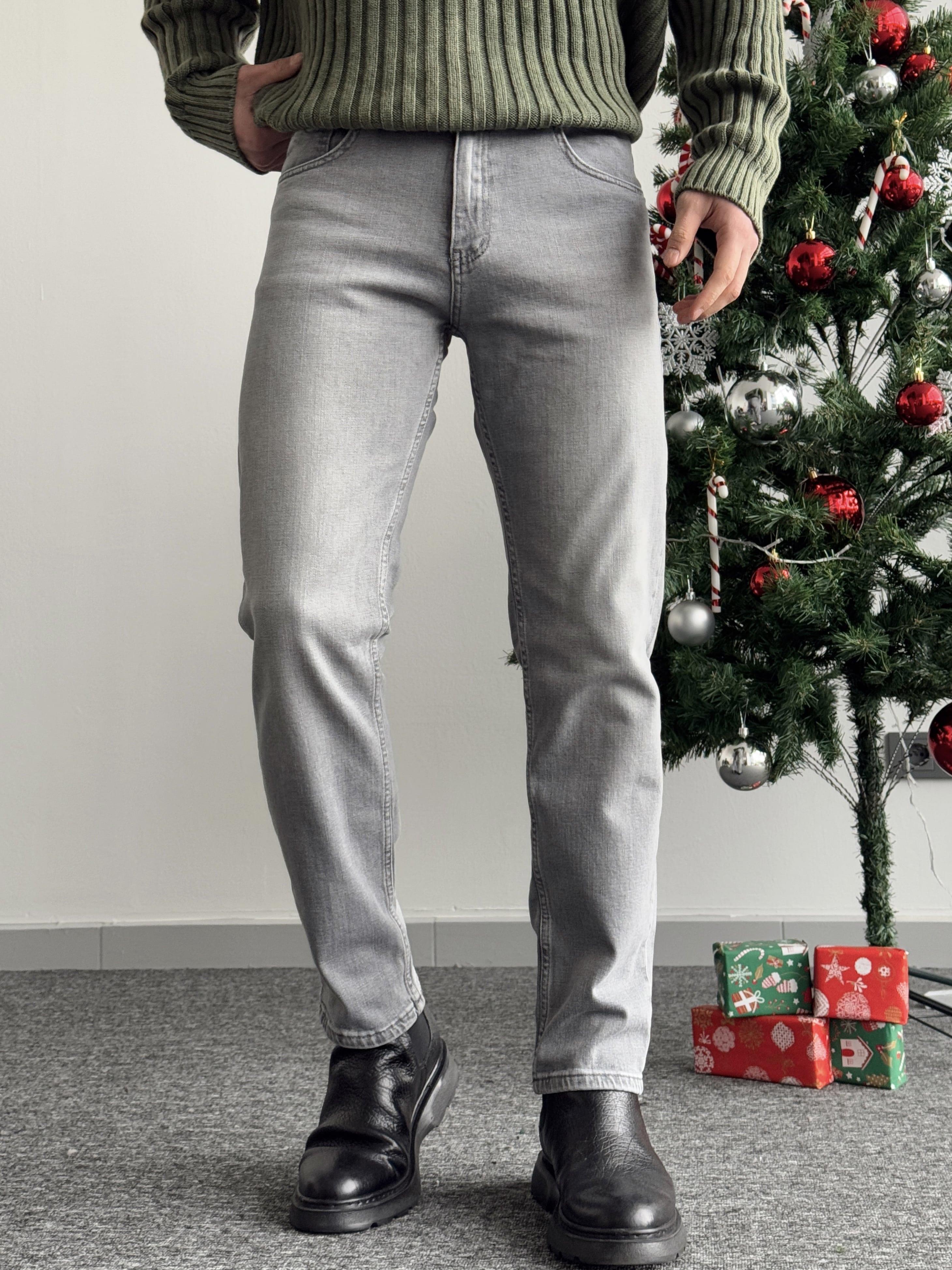 Erkek Premium Kalite Regular Kalıp Kot Pantolon Jeans-Gri(E1247)Ketench