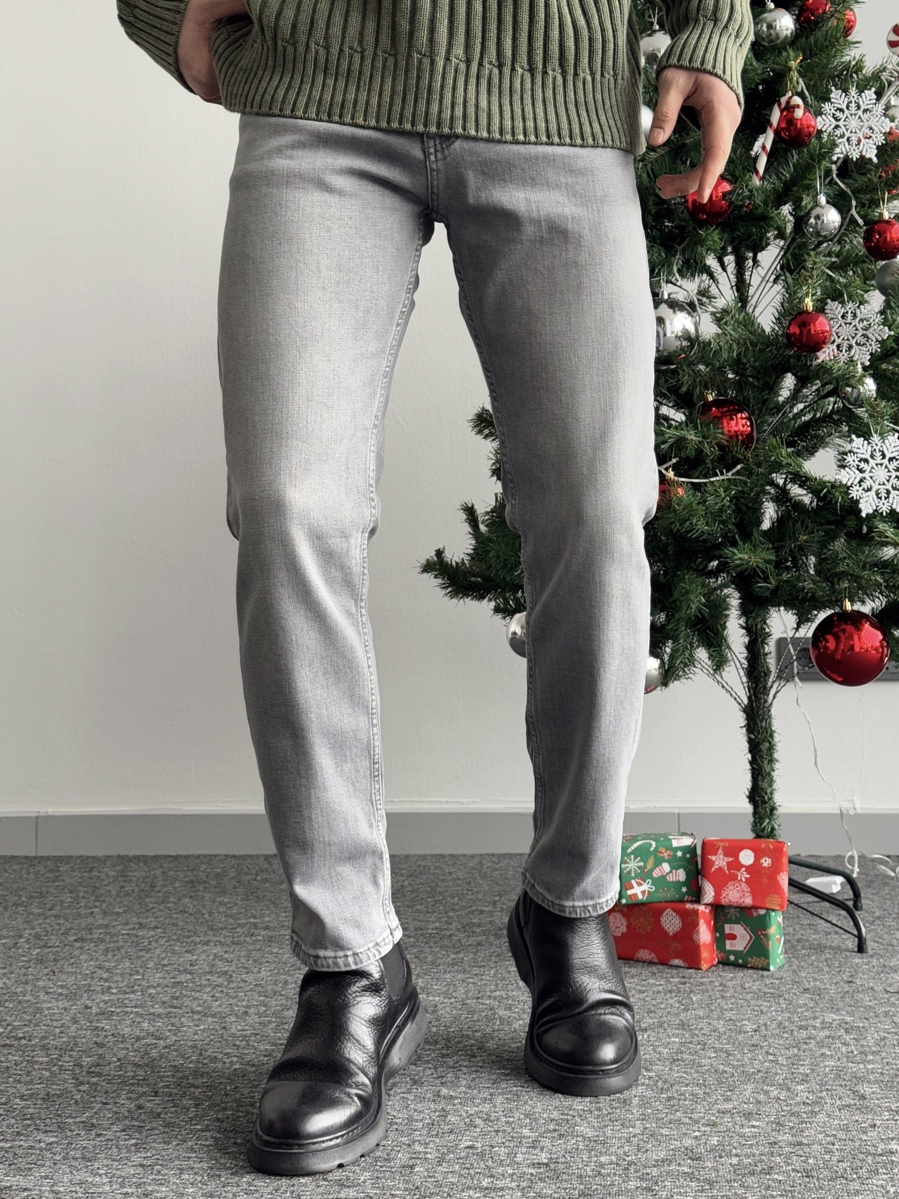 Erkek Premium Kalite Regular Kalıp Kot Pantolon Jeans-Gri(E1247)Ketench