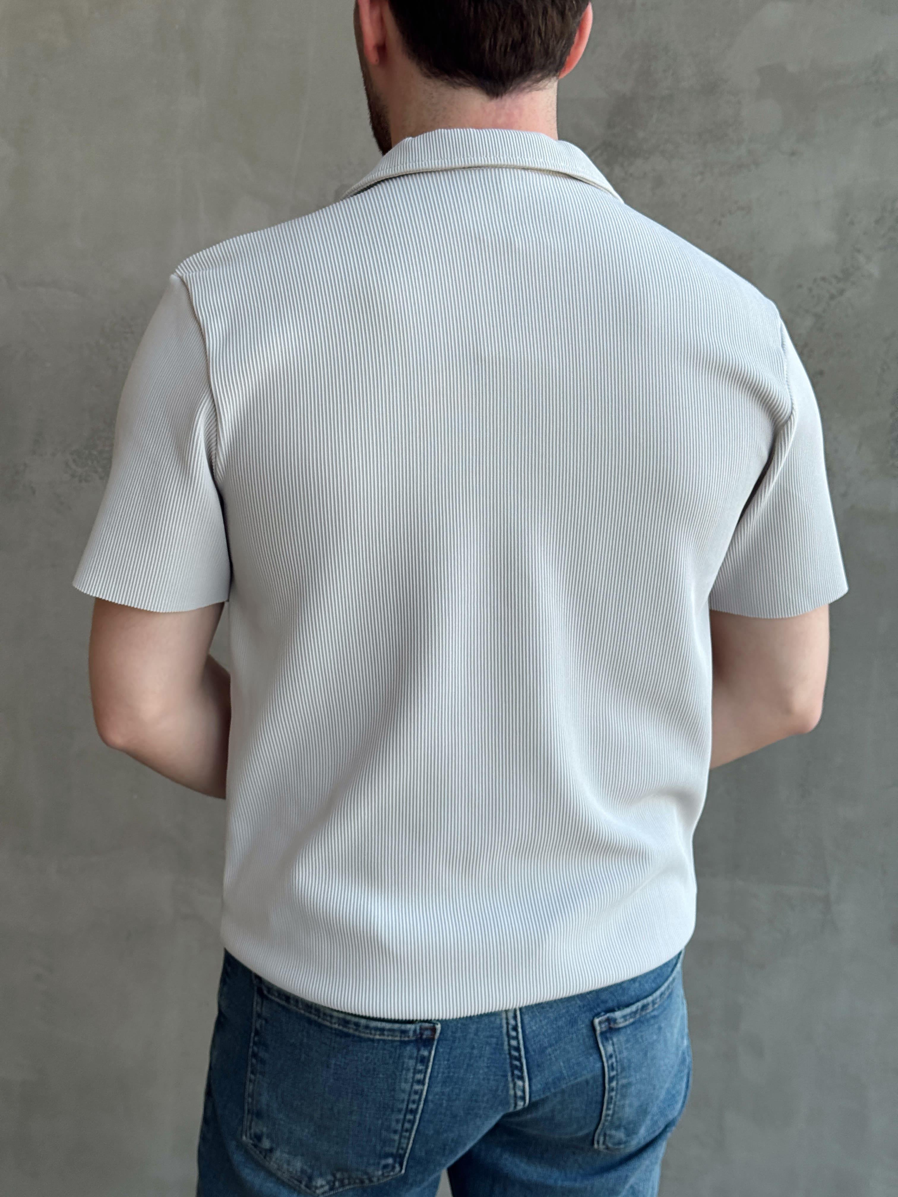 Erkek Premium Kalite Regular Kalıp Pis Kesim Detay Fitilli Polo Yaka T-Shirt-Gri(E1683)Ketench