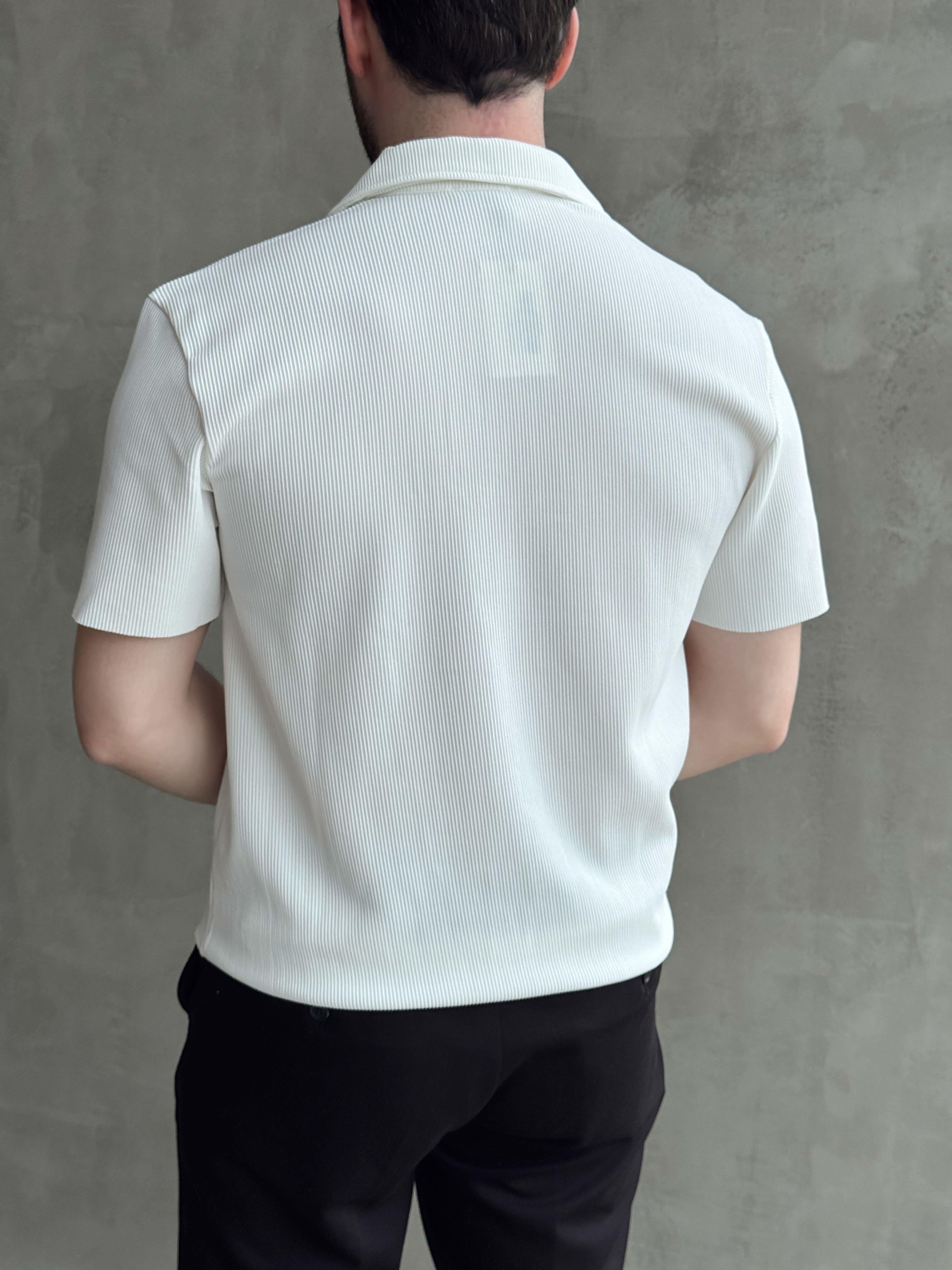 Erkek Premium Kalite Regular Kalıp Pis Kesim Detay Fitilli Polo Yaka T-Shirt-Beyaz(E1683)Ketench